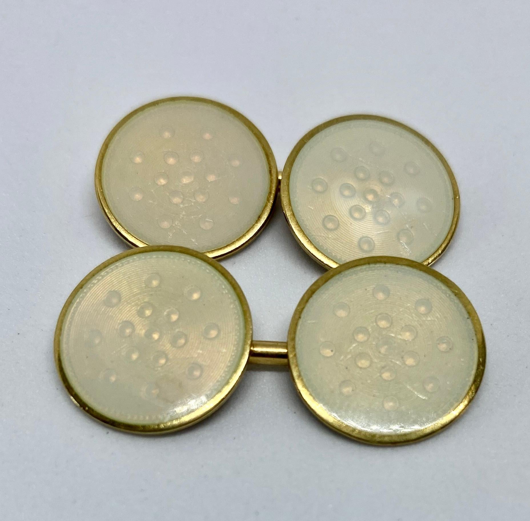 Art Deco Double-Sided Cufflinks with Yellow Gold and Creme-Colored Enamel For Sale