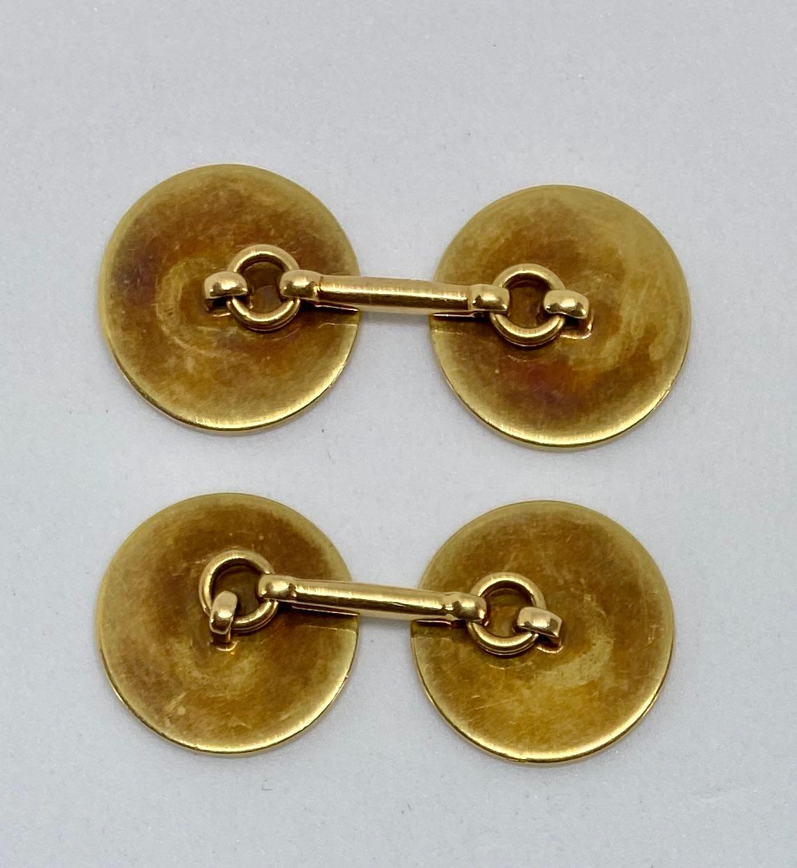Double-Sided Cufflinks with Yellow Gold and Creme-Colored Enamel In Fair Condition For Sale In San Rafael, CA