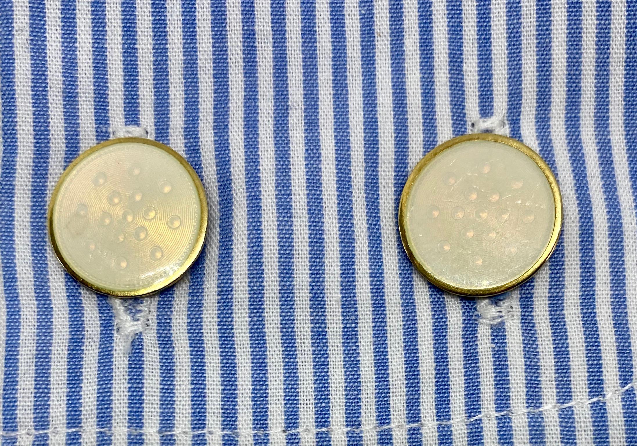 Double-Sided Cufflinks with Yellow Gold and Creme-Colored Enamel For Sale 1