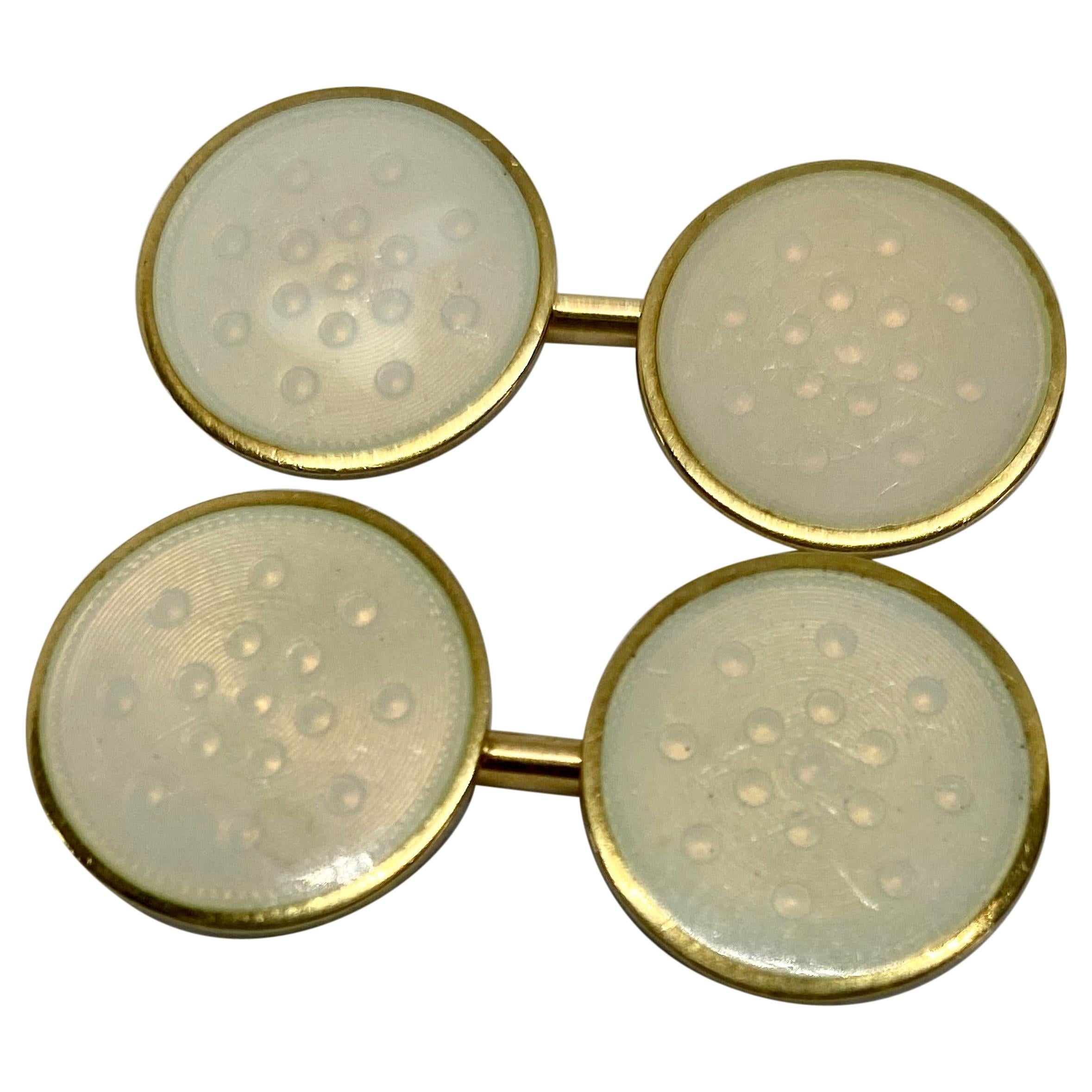 Double-Sided Cufflinks with Yellow Gold and Creme-Colored Enamel
