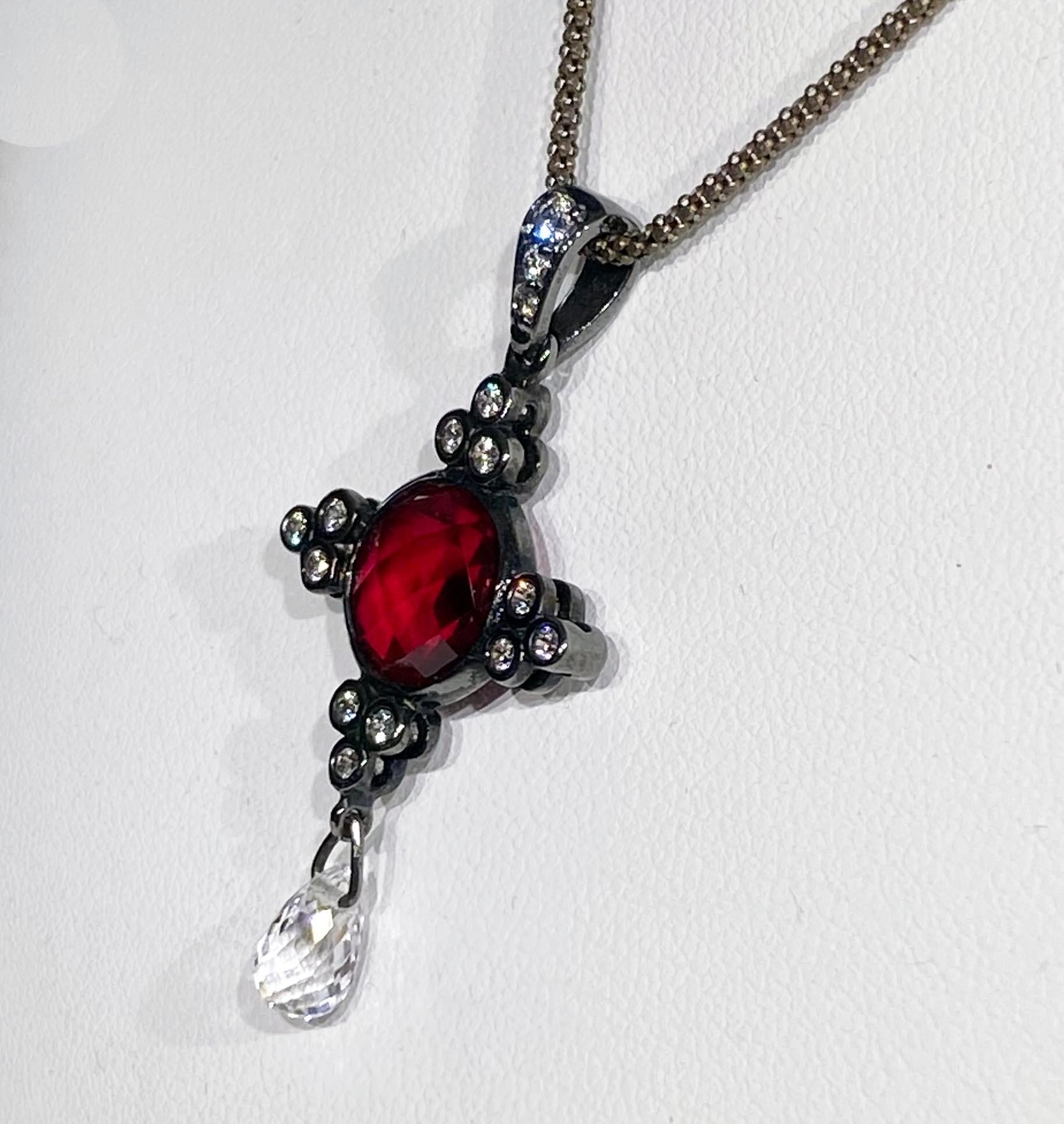 Round Cut A Sapphire and Ruby Pendant 