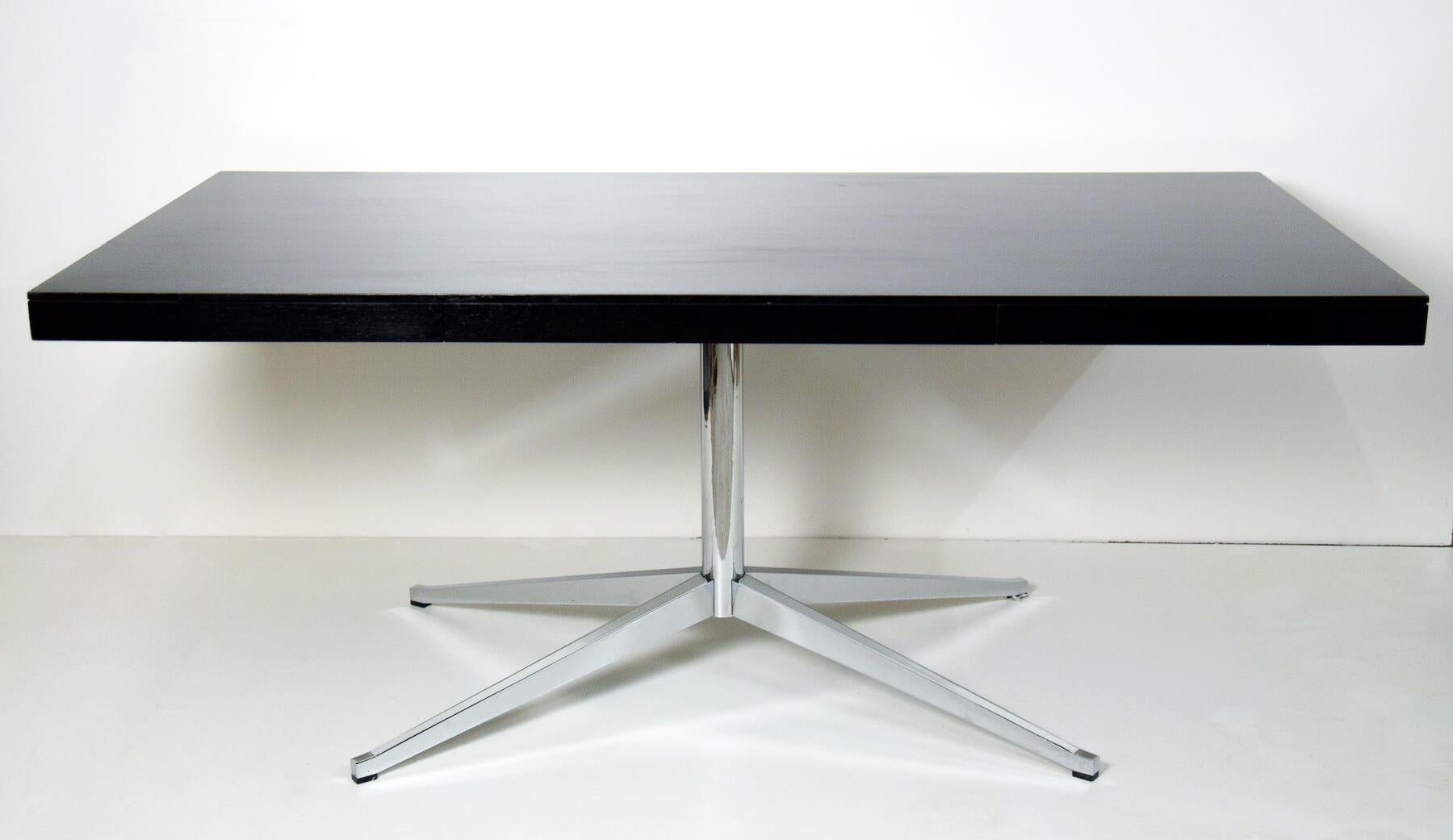 Double Sided Desk in Black Lacquered Wood And Chromed Steel Base by Florence Knoll, 1960