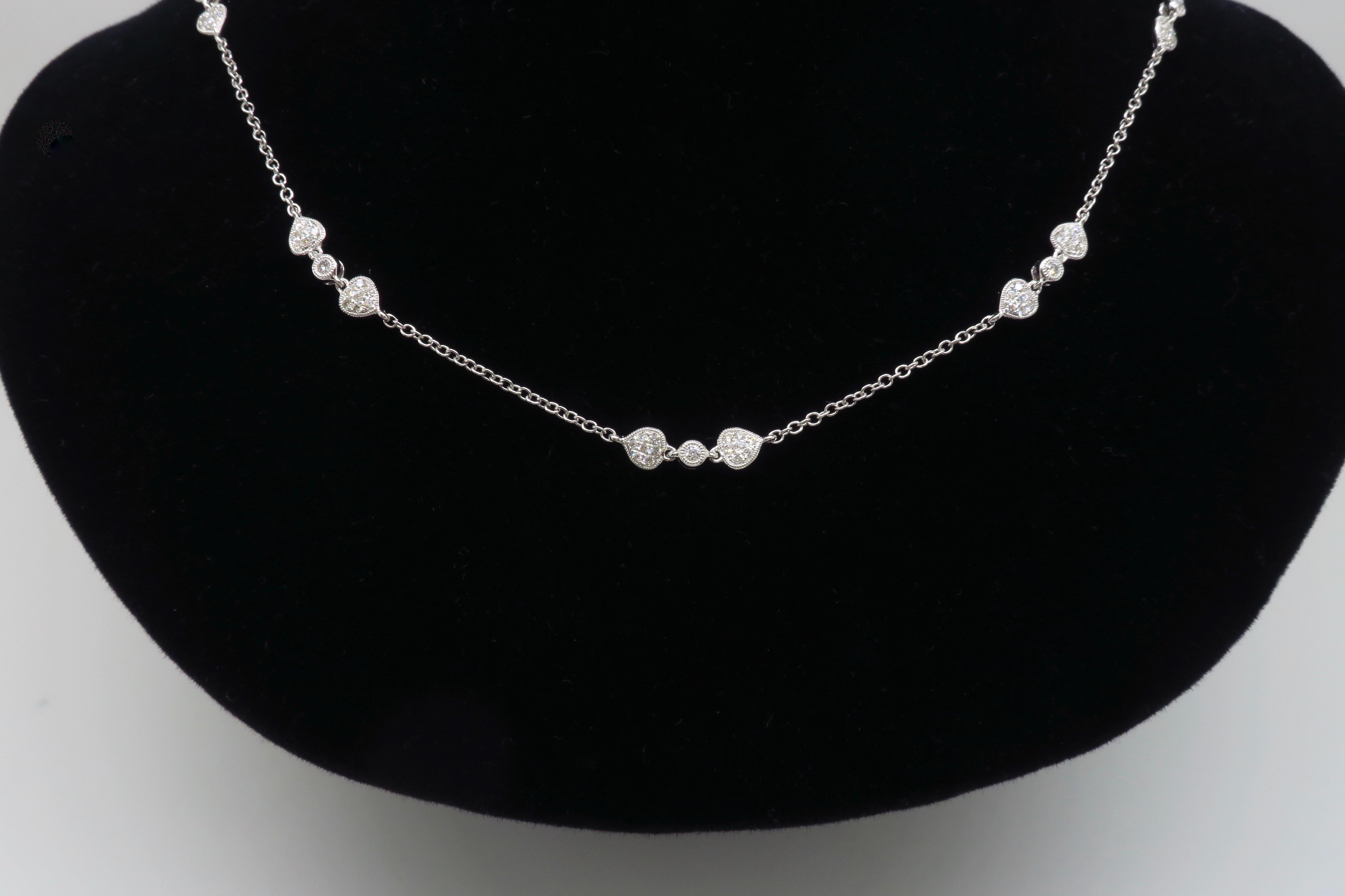 Round Cut Double Sided Diamond Station Necklace Made in 18k White Gold