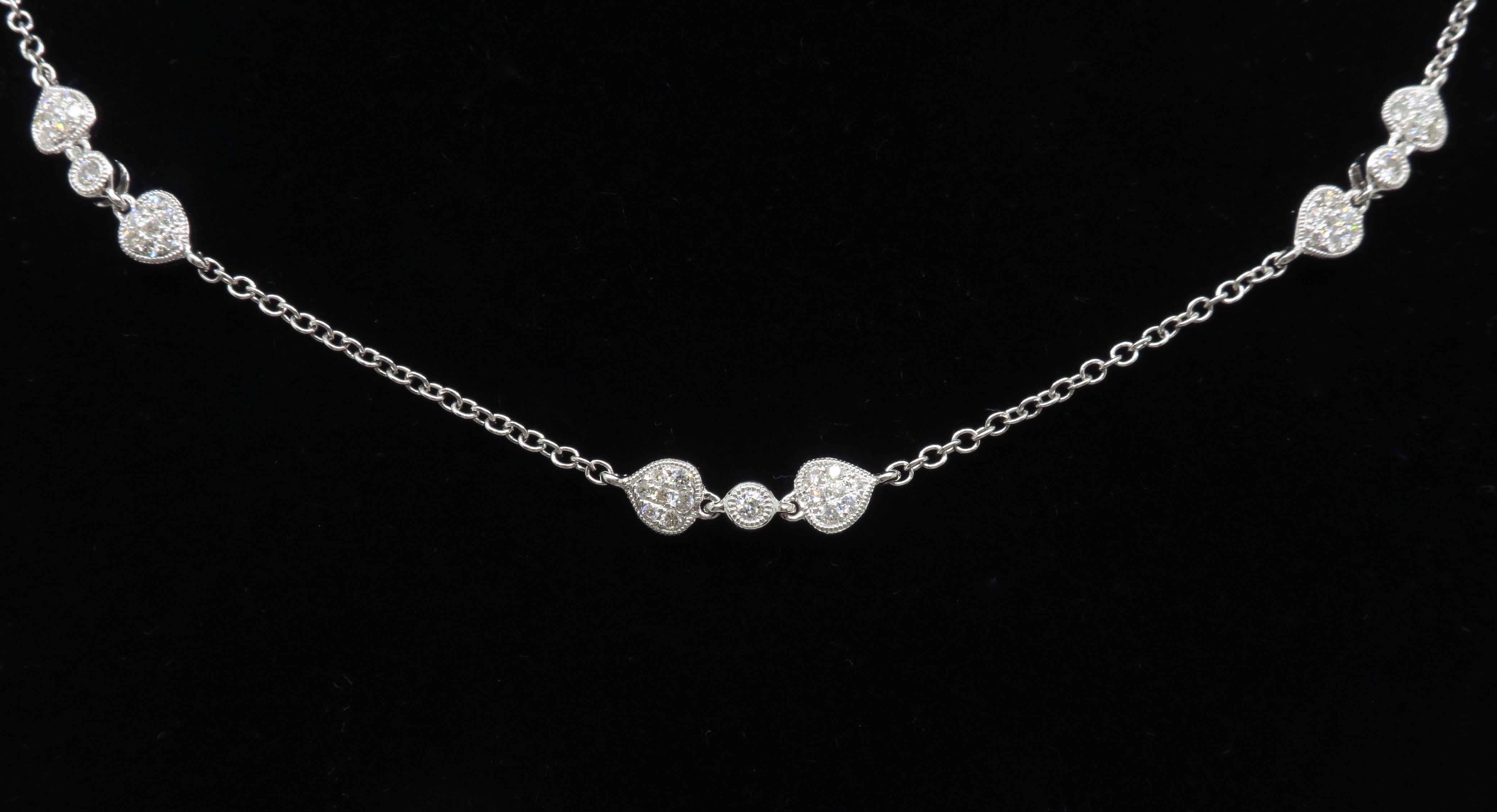 Double Sided Diamond Station Necklace Made in 18k White Gold In New Condition In Webster, NY