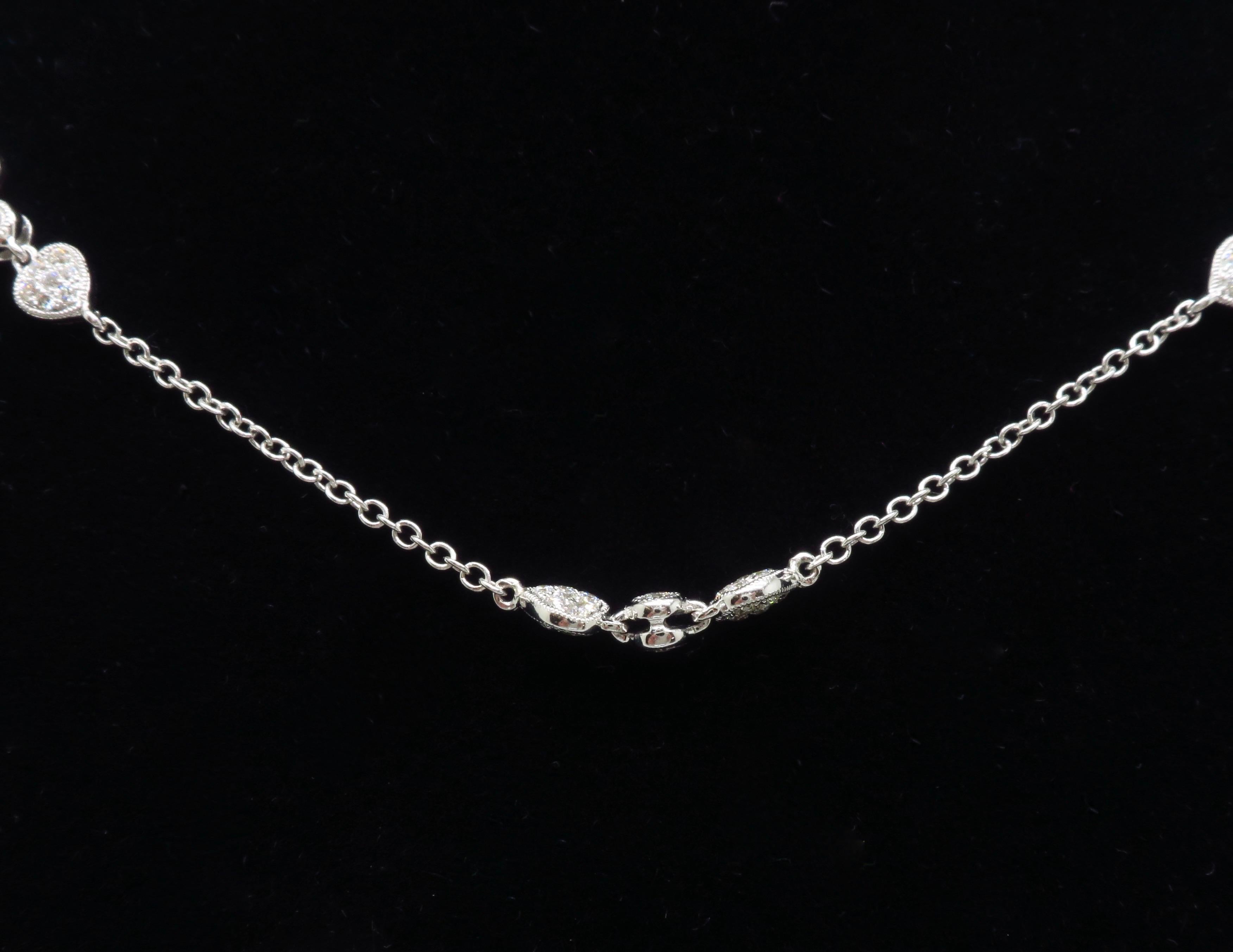 Women's or Men's Double Sided Diamond Station Necklace Made in 18k White Gold