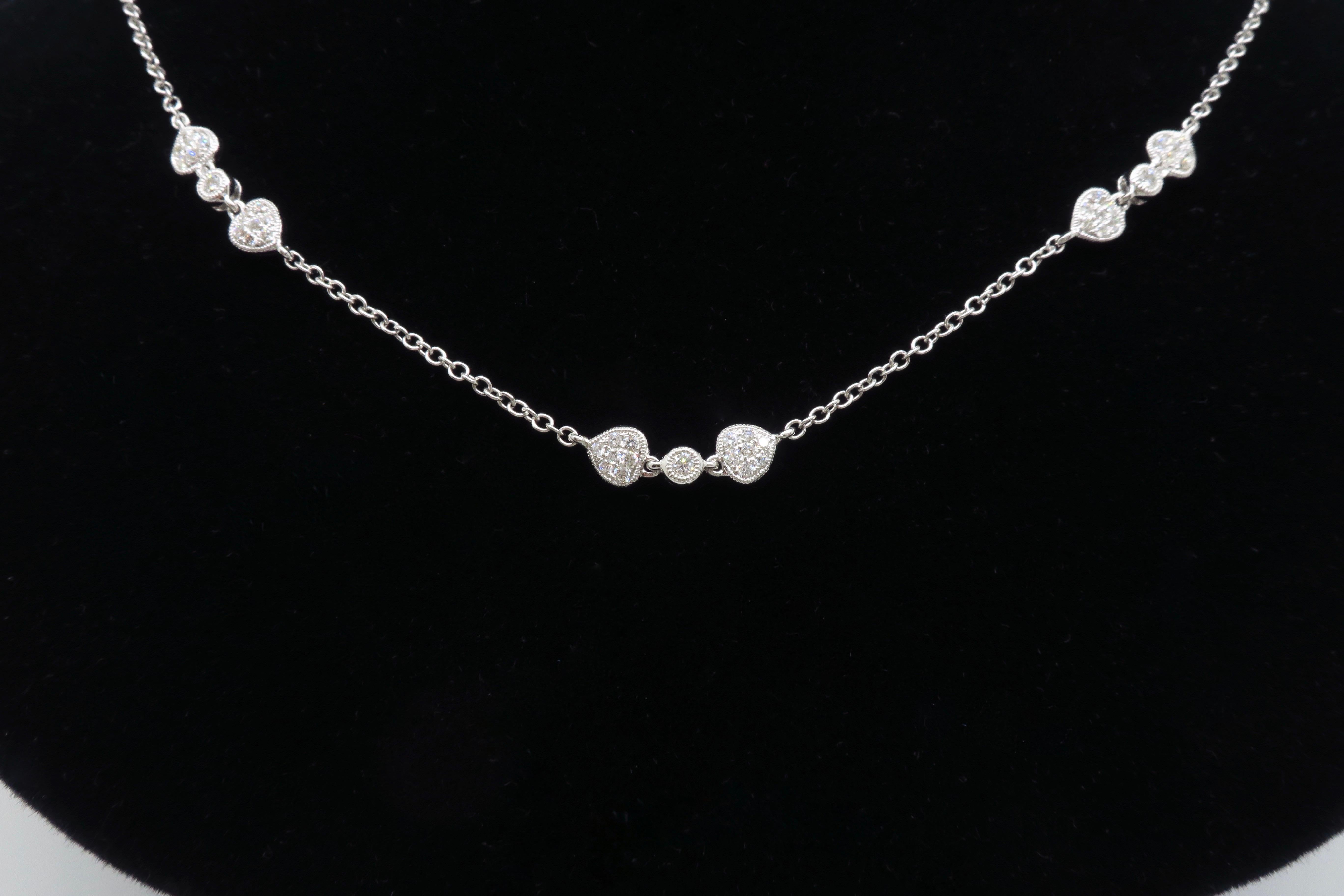 Double Sided Diamond Station Necklace Made in 18k White Gold 1