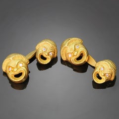 Doppelseitige Diamant-Manschettenknöpfe aus Gelbgold mit griechischer Komödie