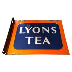Antique Double Sided Enamel Advertising Flag Sign for Lyons Tea