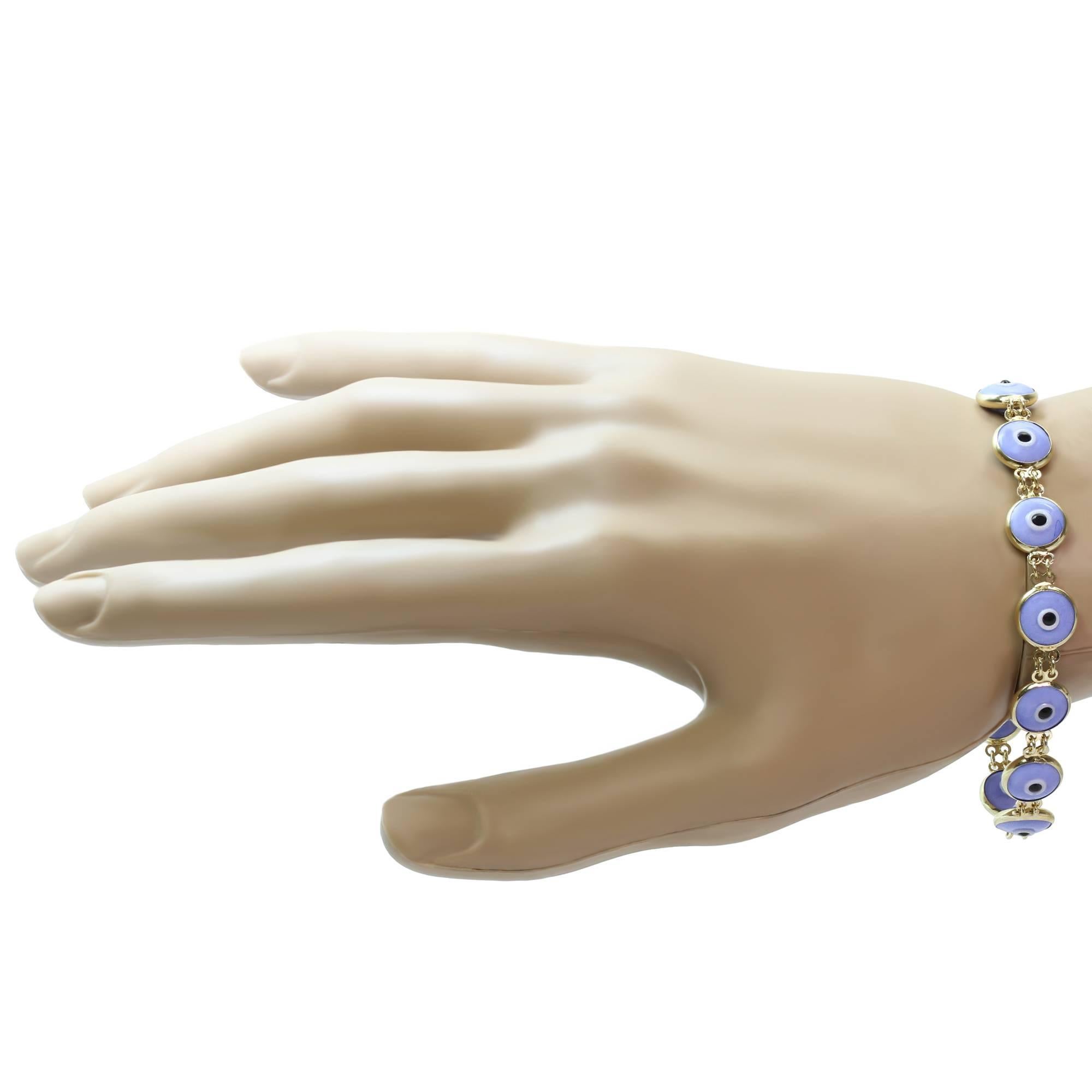 De las mujeres Pulsera de Oro Amarillo con Doble Cara de Esmalte Mal de Ojo en venta