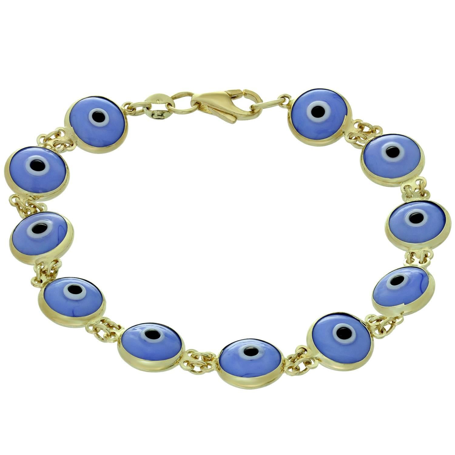 Double-Sided Enamel Evil Eye Yellow Gold Bracelet For Sale