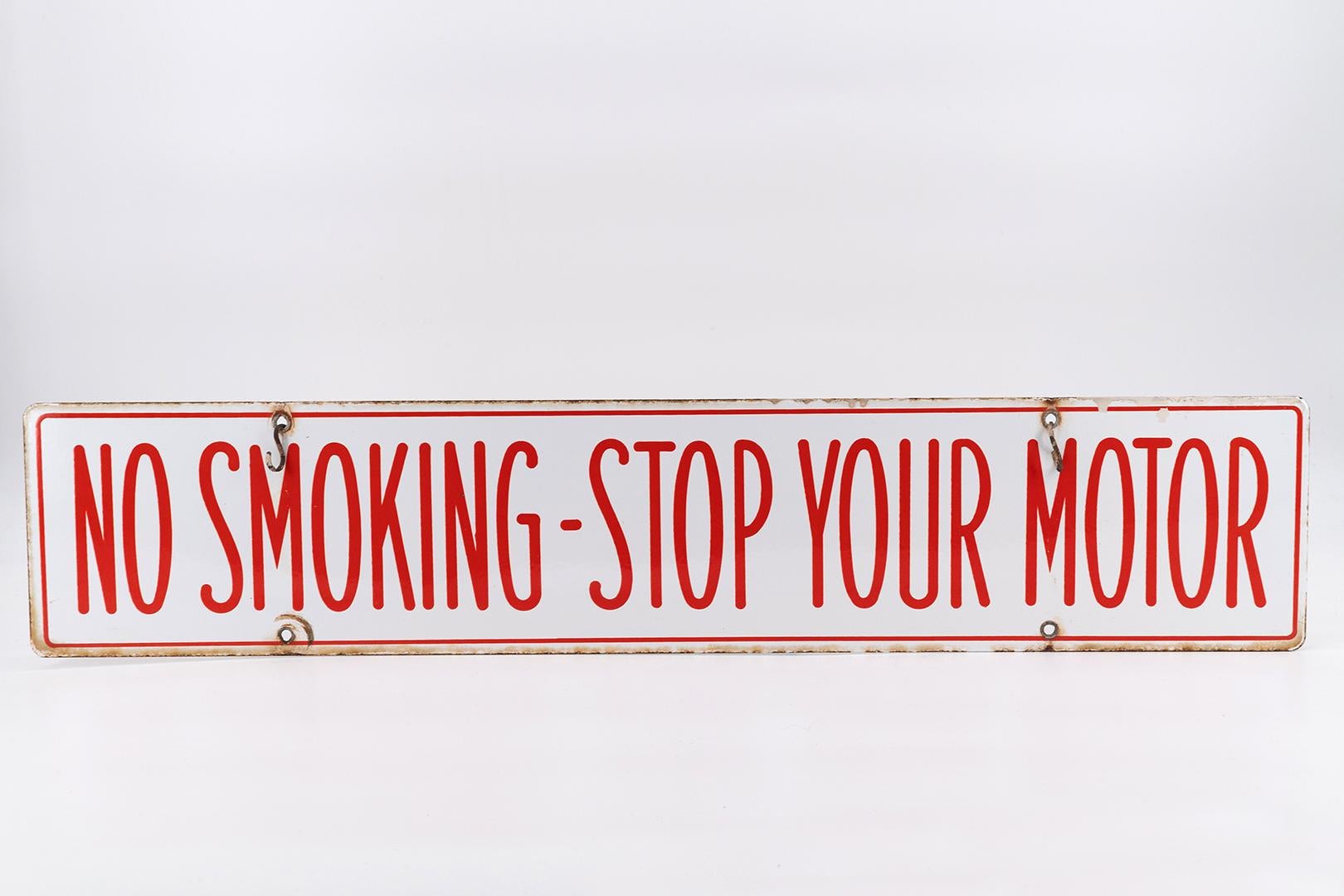 Industrial Double Sided Enamel Sign No Smoking Stop your Motor Old Garage Petrol Station For Sale