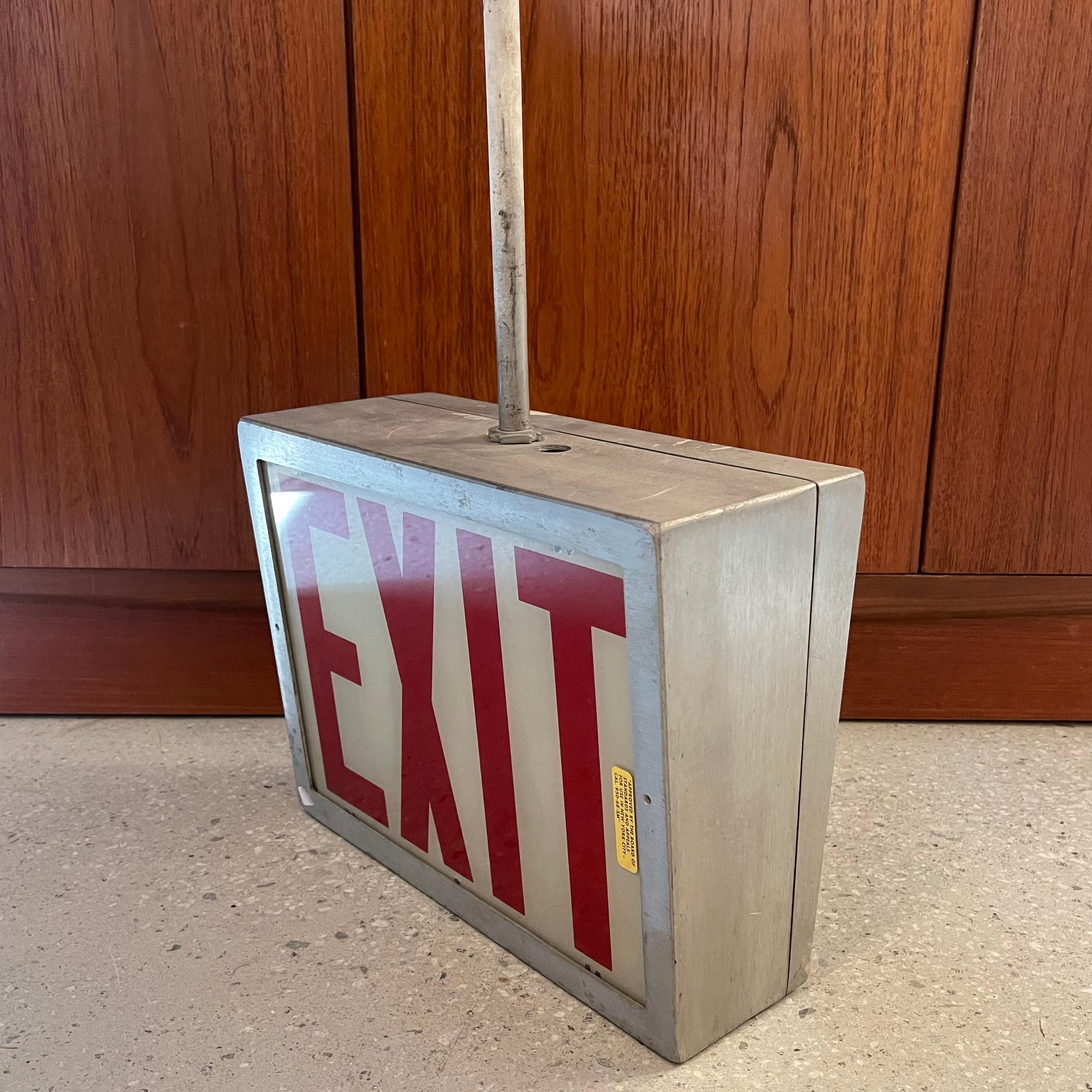 Mid-Century Modern Double Sided Exit Sign Pendant Light on Pole