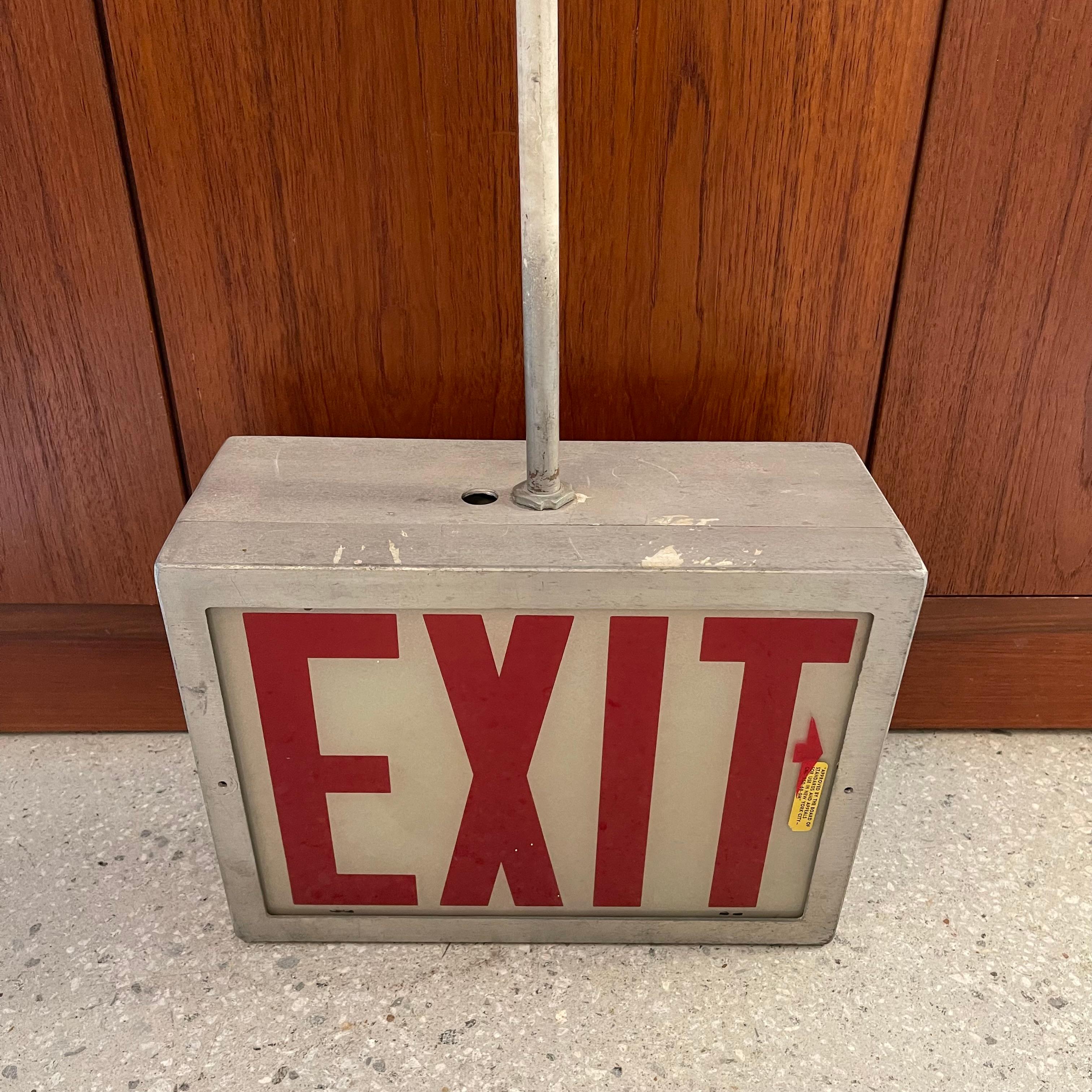 Double Sided Exit Sign Pendant Light on Pole In Good Condition In Brooklyn, NY