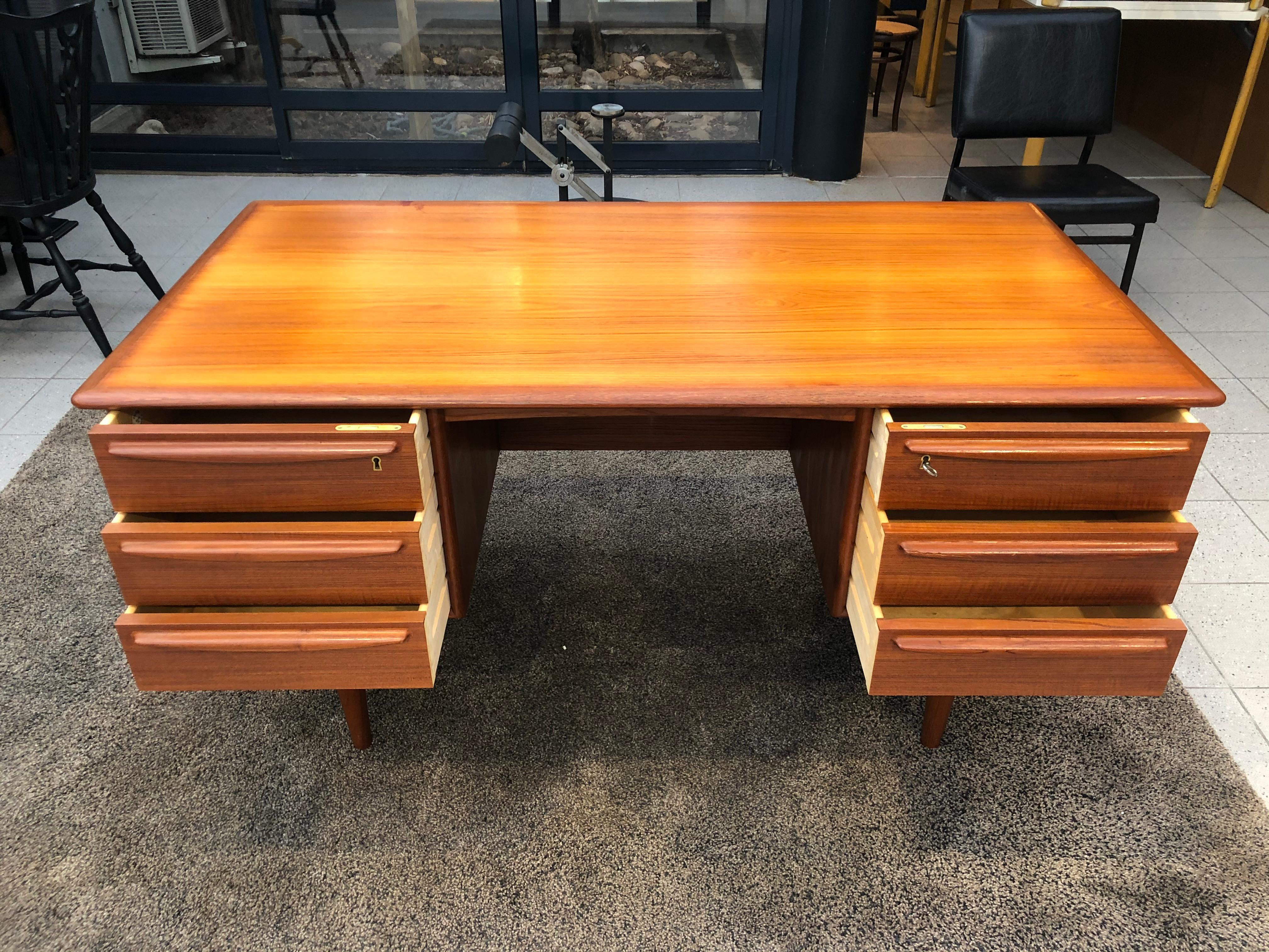 Mid-Century Modern Double-Sided Falster Denmark Desk with Teak Bookcase, 1960 For Sale