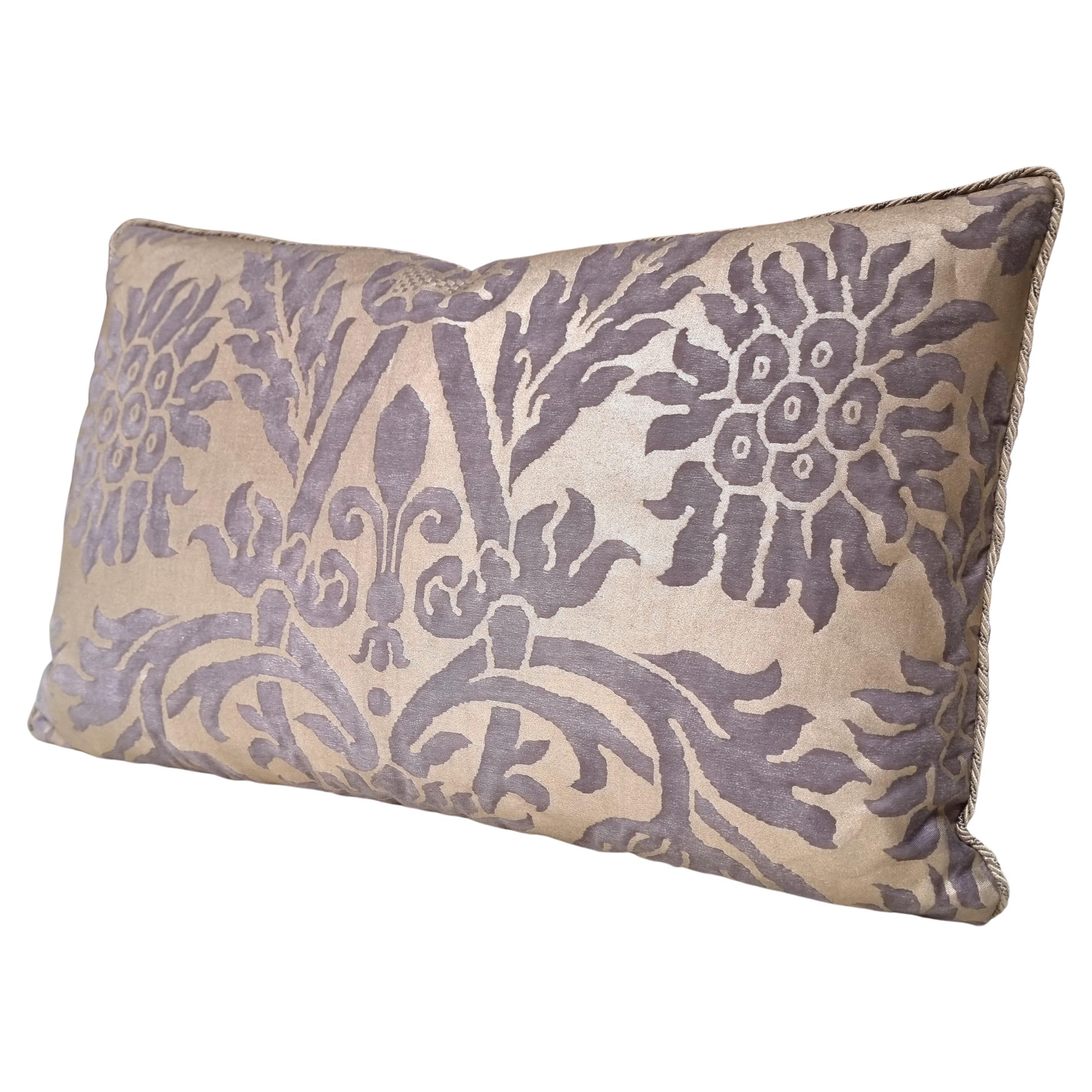 Contemporary Double Sided Fortuny Fabric Pillow Grey, Black & Silvery Gold Barberini Pattern For Sale