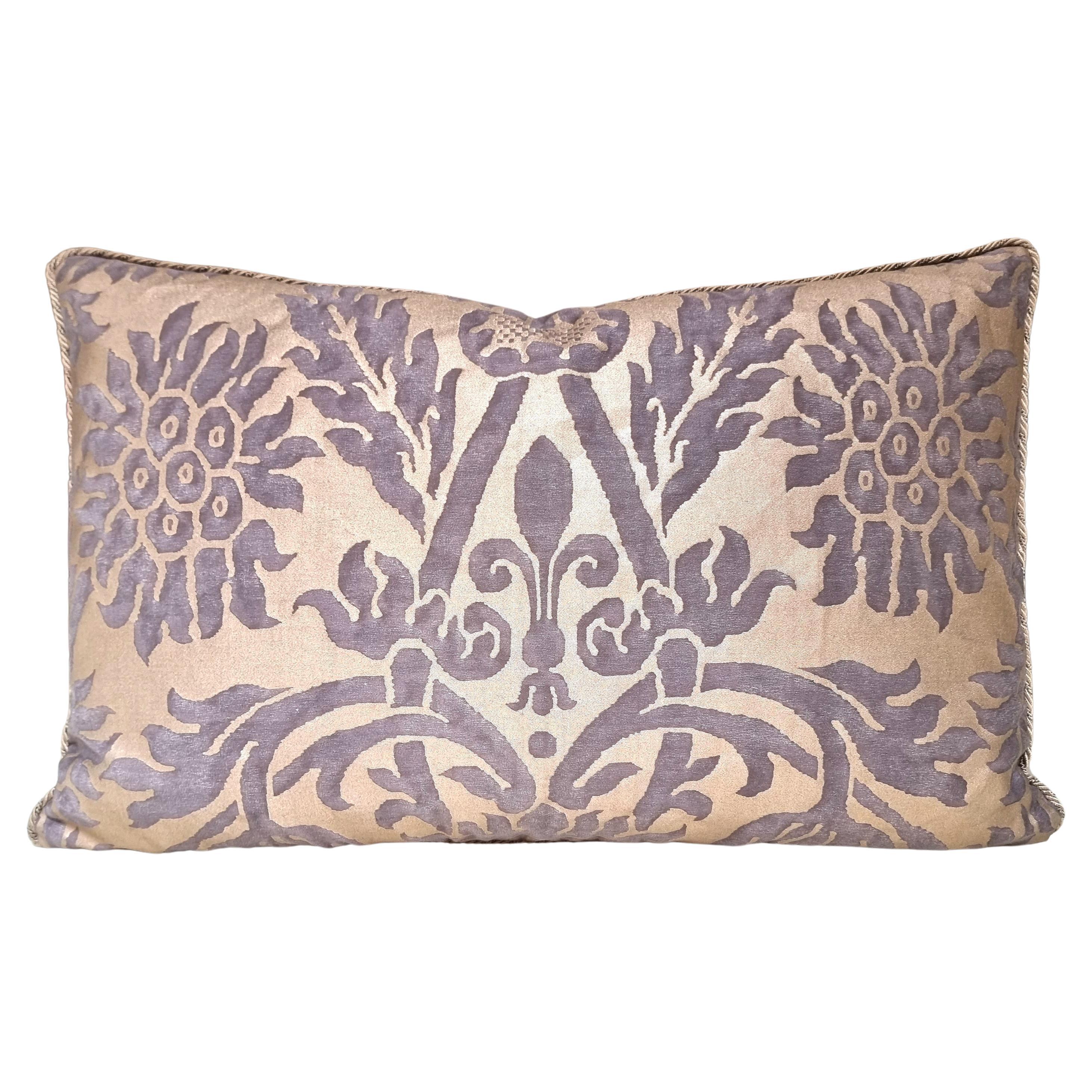 Double Sided Fortuny Fabric Pillow Grey, Black & Silvery Gold Barberini Pattern For Sale
