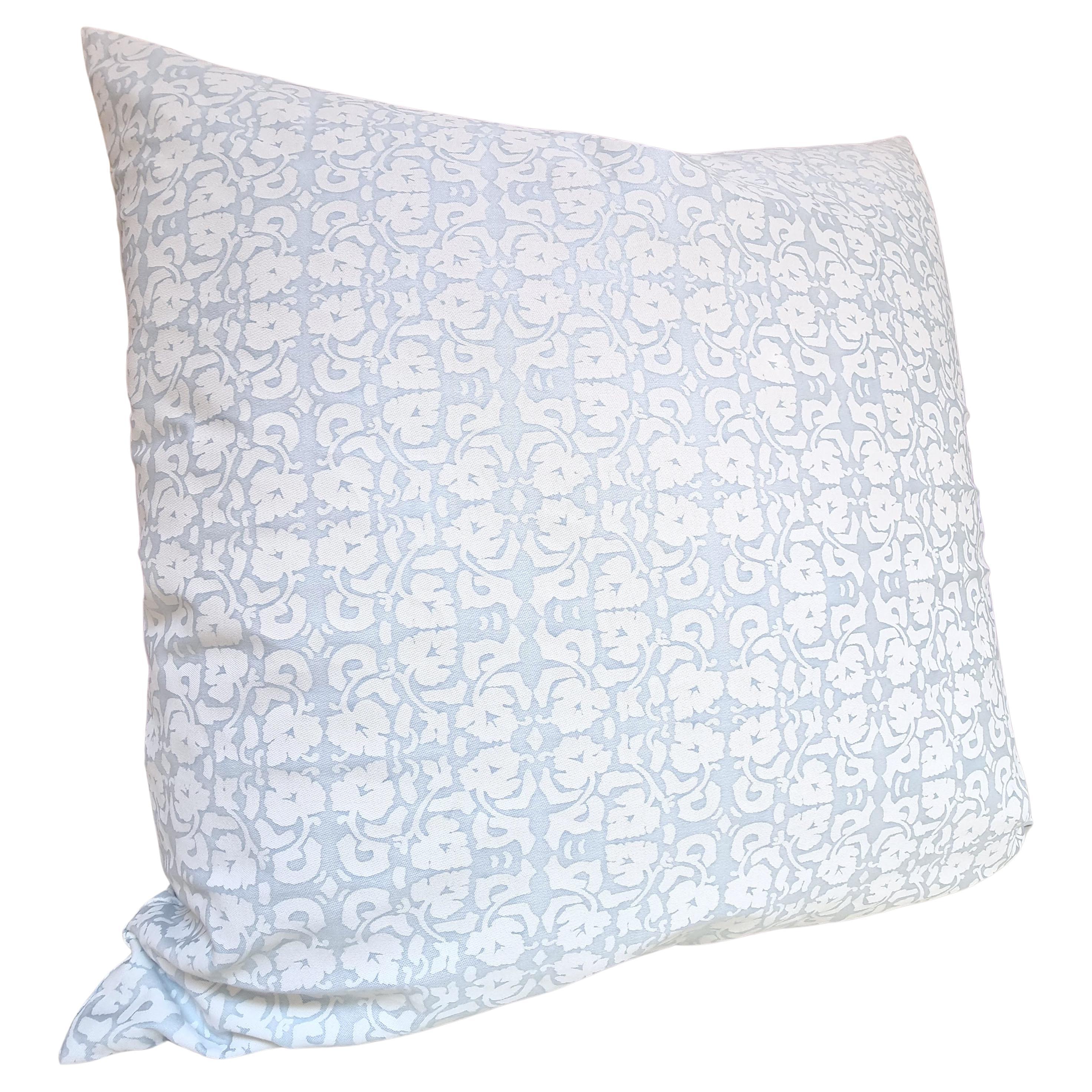 This amazing double-sided throw pillow is handmade using Fortuny fabric Shiraz pattern in powder blue & white color.
The pillow cover is fully lined, there is an invisible zipper closure at the bottom for easy removal and an insert filled with a