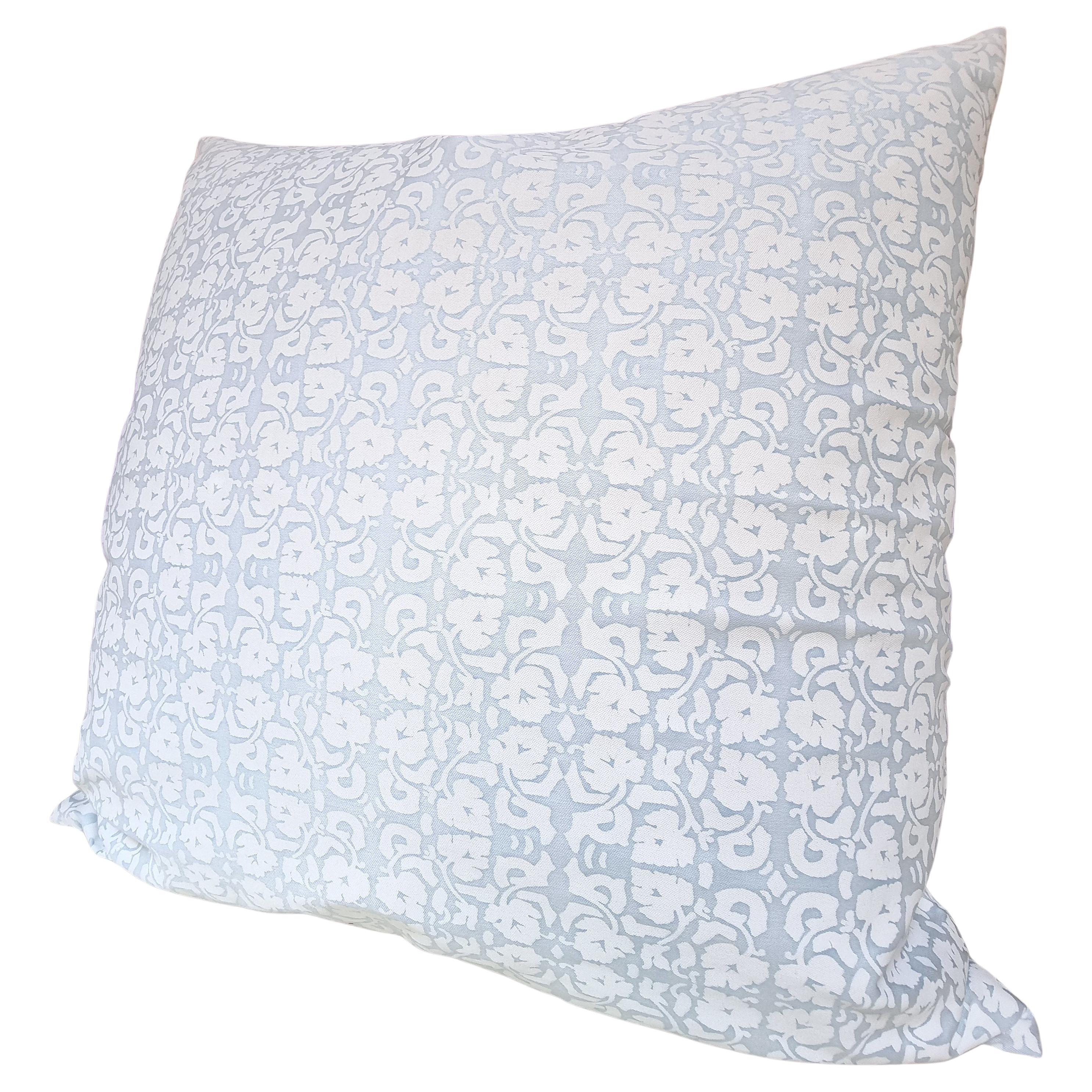 Italian Double Sided Fortuny Fabric Throw Pillow Shiraz Powder Blue & White For Sale