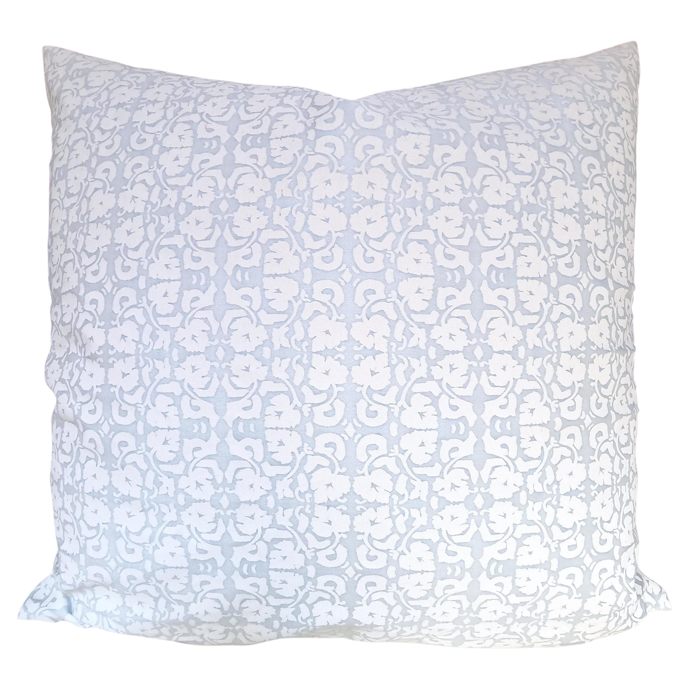 Double Sided Fortuny Fabric Throw Pillow Shiraz Powder Blue & White For Sale