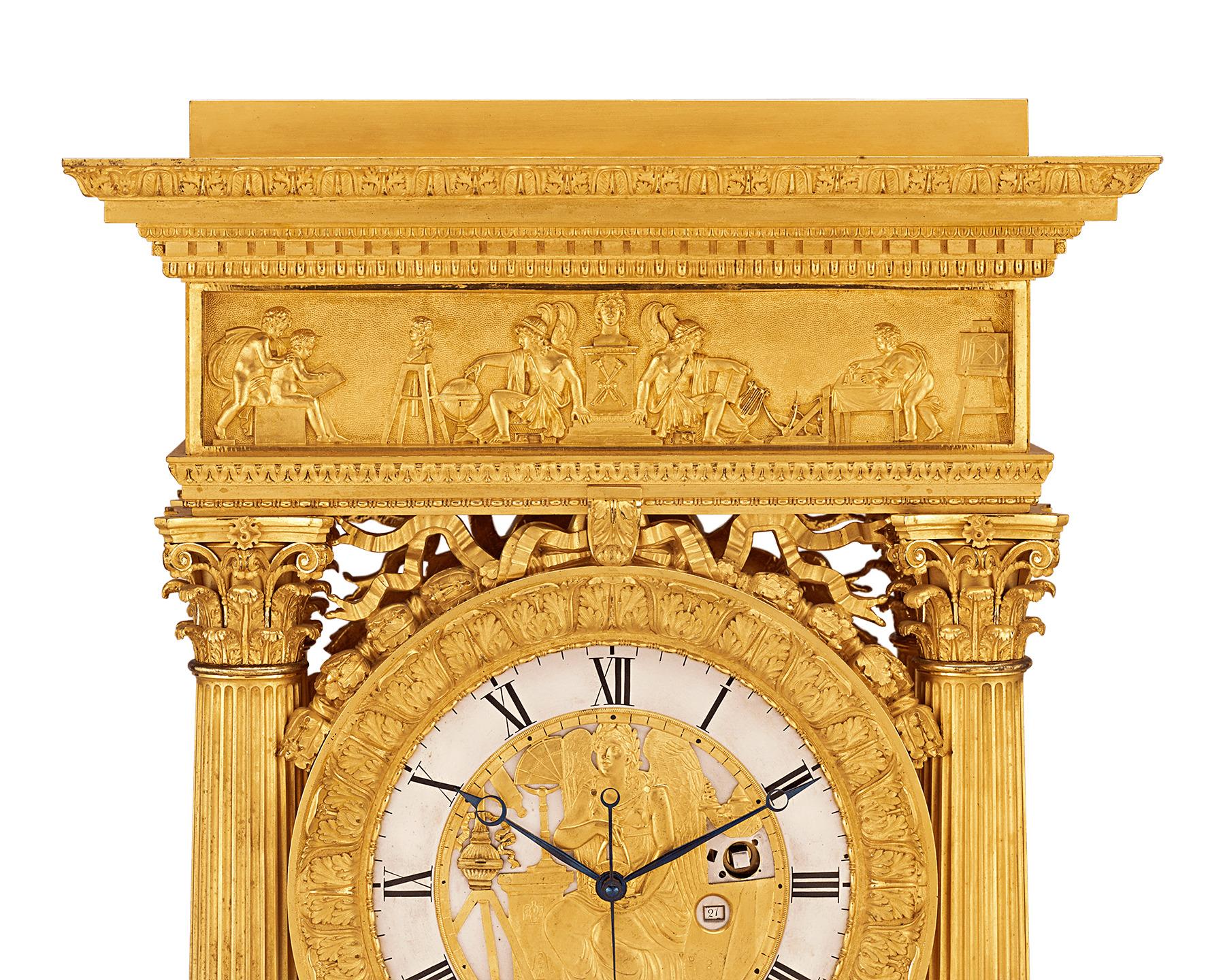 This quarter-striking, double sided French clock is among the most complex portico clocks ever created. Crafted by the clockmaker Michel-Francois Nicolas Piolaine of Paris, the exceptional timepiece is massive in size and masterfully constructed