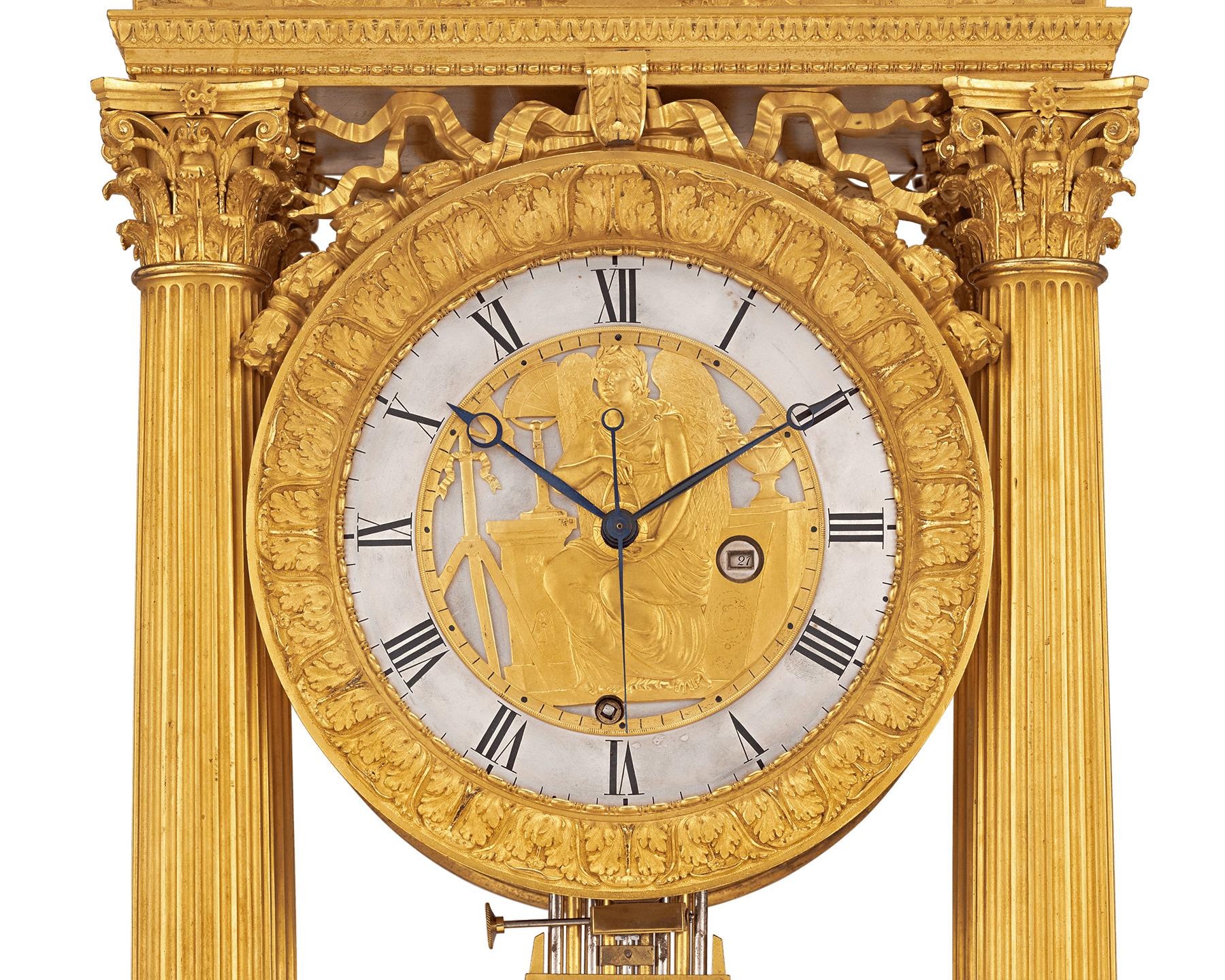 Neoclassical Double-Sided French Ormolu Portico Clock