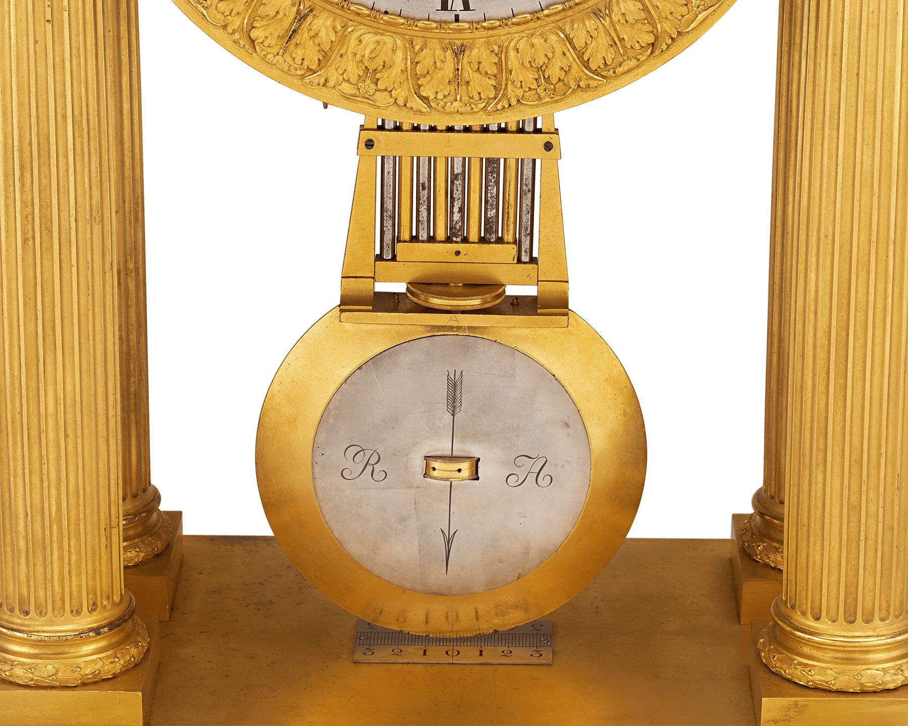Double-Sided French Ormolu Portico Clock In Excellent Condition In New Orleans, LA