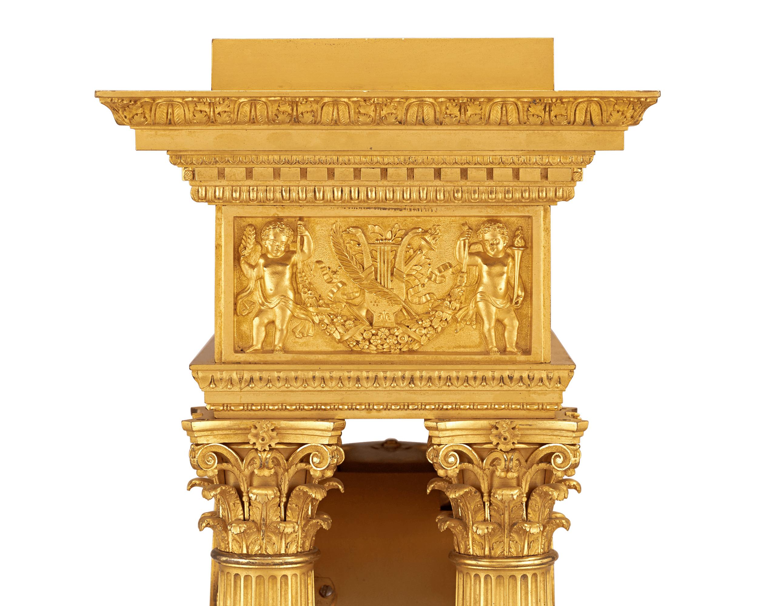 19th Century Double-Sided French Ormolu Portico Clock