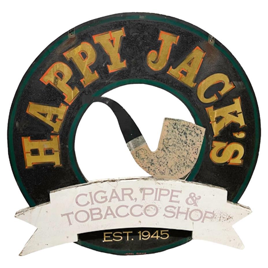 Double Sided Gilt & Painted "HAPPY JACK'S" Tobacconist Trade Sign, Laconia, NH For Sale