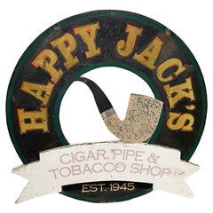Retro Double Sided Gilt & Painted "HAPPY JACK'S" Tobacconist Trade Sign, Laconia, NH