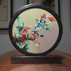 Double-Sided Handcrafted Silk Feng Shui Embroidery Spring Bird Flower Artwork