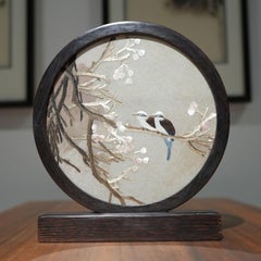 Double-Sided Handcrafted Silk Feng Shui Embroidery Winter Bird Flower Artwork