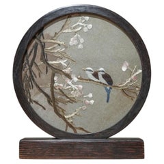 Double-Sided Handcrafted Silk Feng Shui Embroidery Winter Bird Flower Artwork
