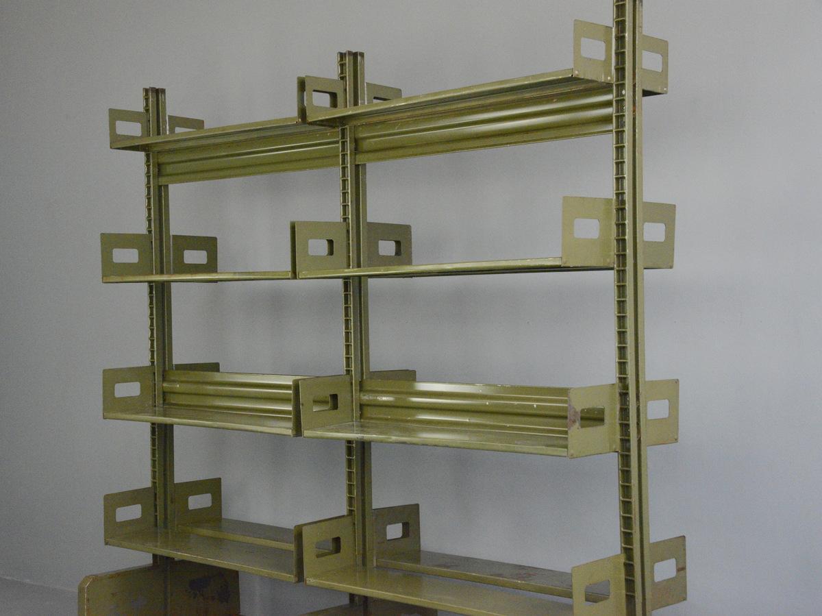 Double Sided Industrial Archive Shelving, circa 1940s In Good Condition In Gloucester, GB