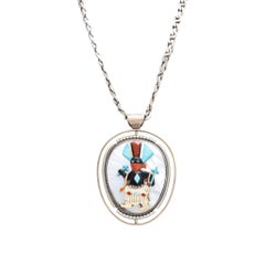 Double-Sided Inlay and Sterling Silver Pendant Necklace with Kachinas
