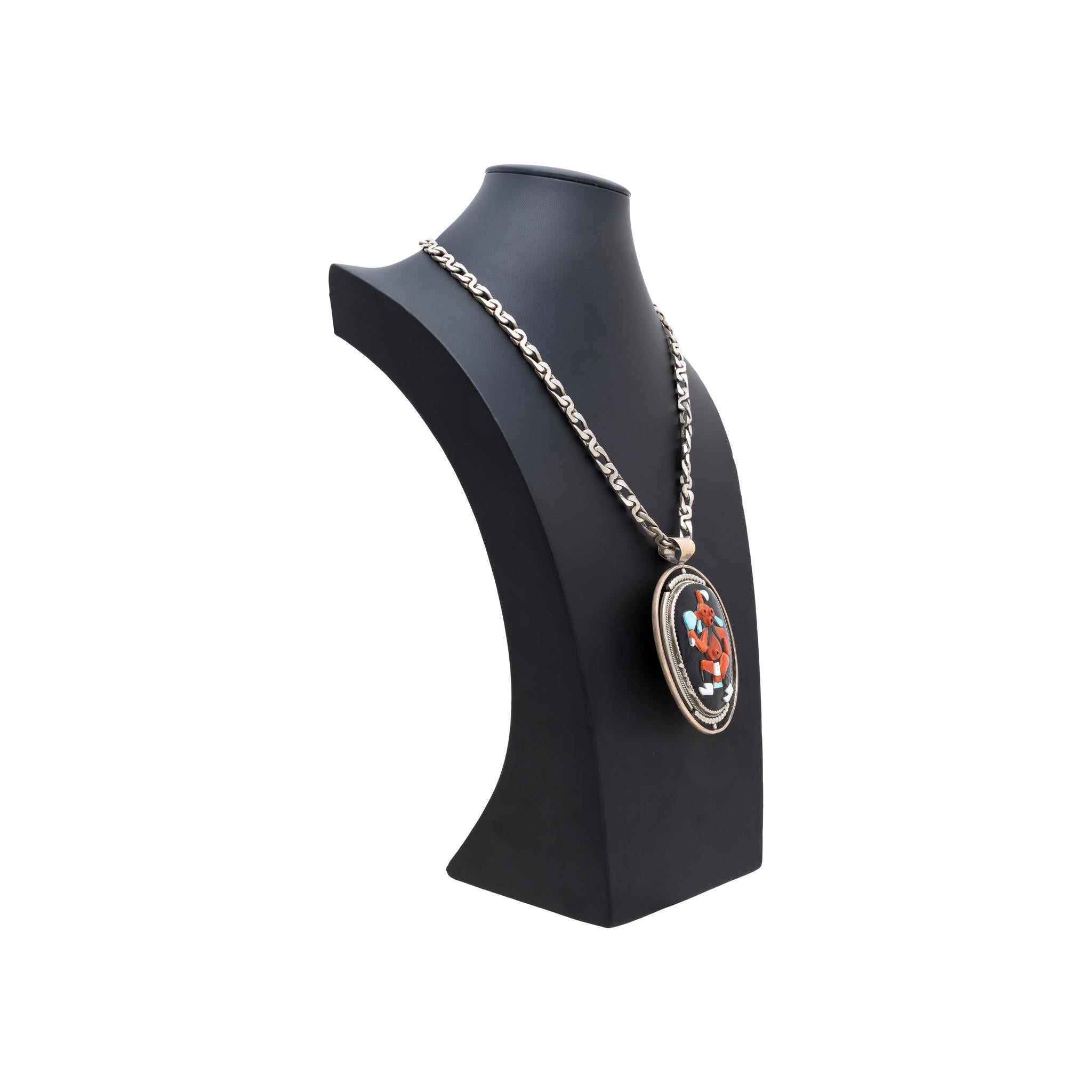 da uomo o donna Collana con ciondolo in argento sterling e intarsio su due lati con Kachinas in vendita