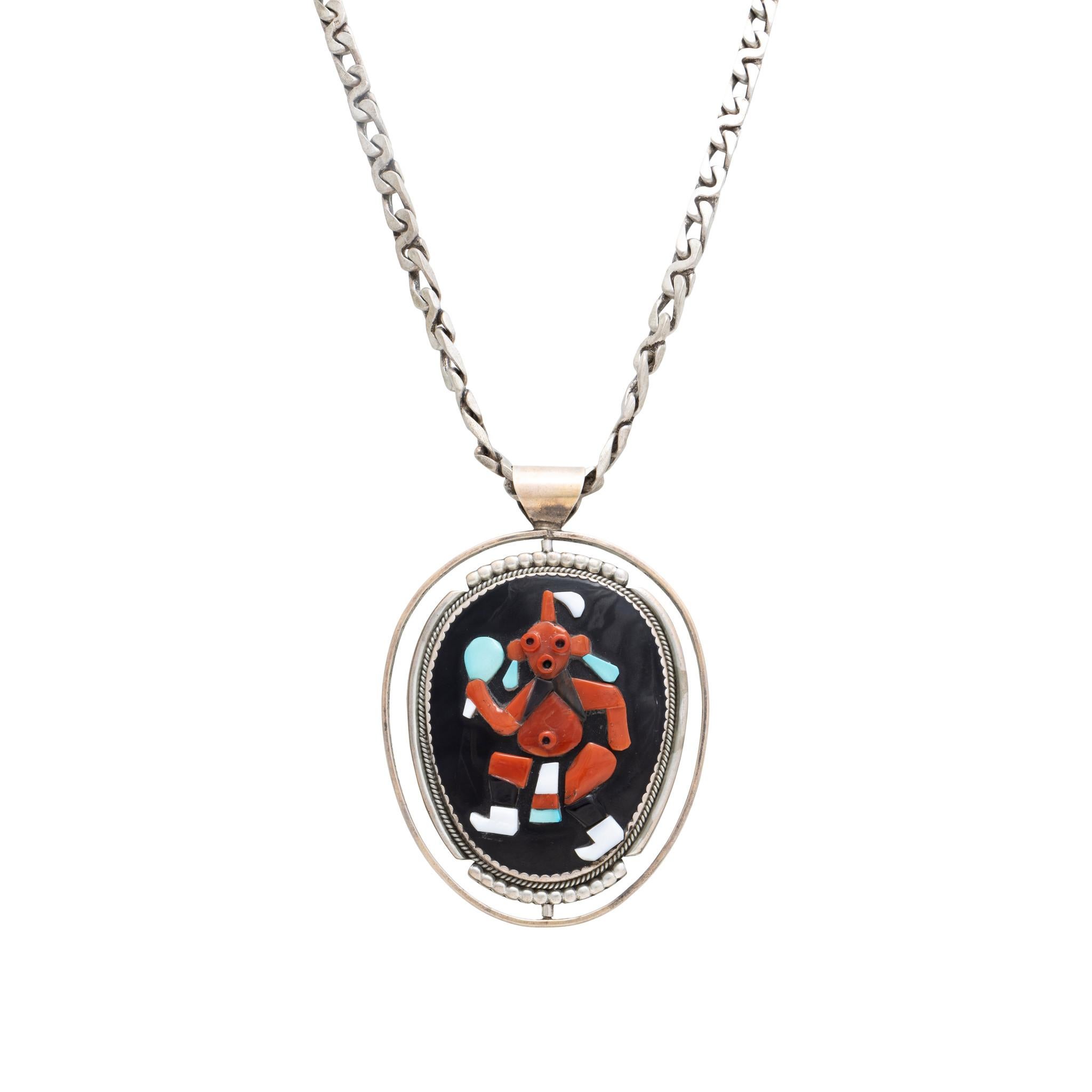Collana con ciondolo in argento sterling e intarsio su due lati con Kachinas