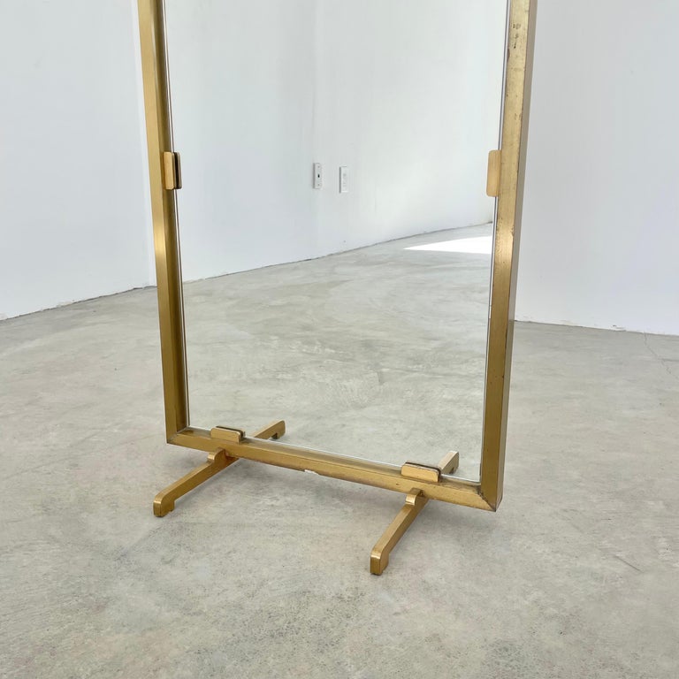 Double Sided Italian Brass Floor Mirror For Sale at 1stDibs