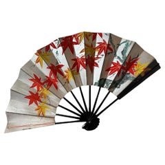Double-Sided Japanese Fan — Edo Period, Hand-Painted on Silver Leaf Paper