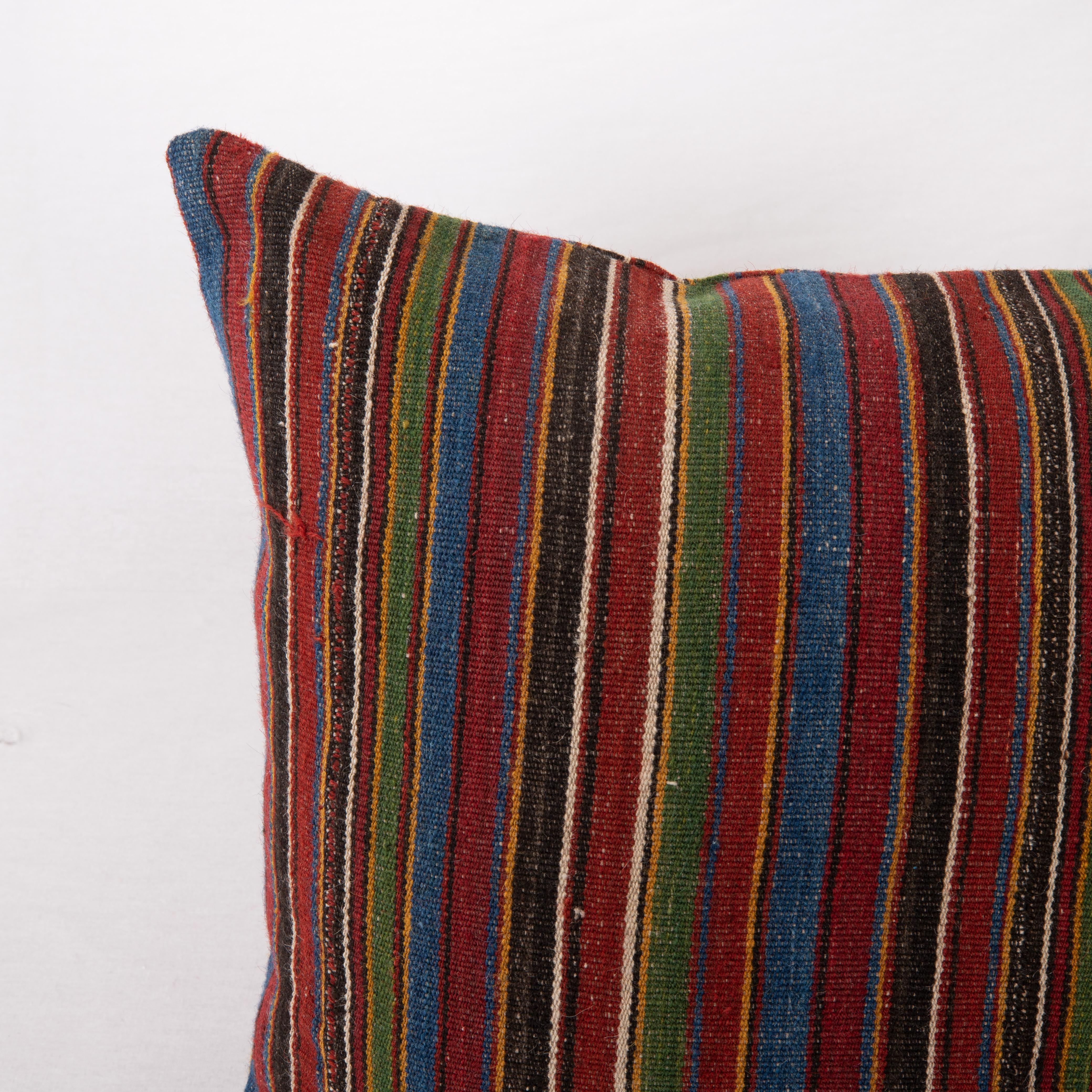 Folk Art Double Sided Kilim Pillow Cover Made From an Antique Kilim For Sale
