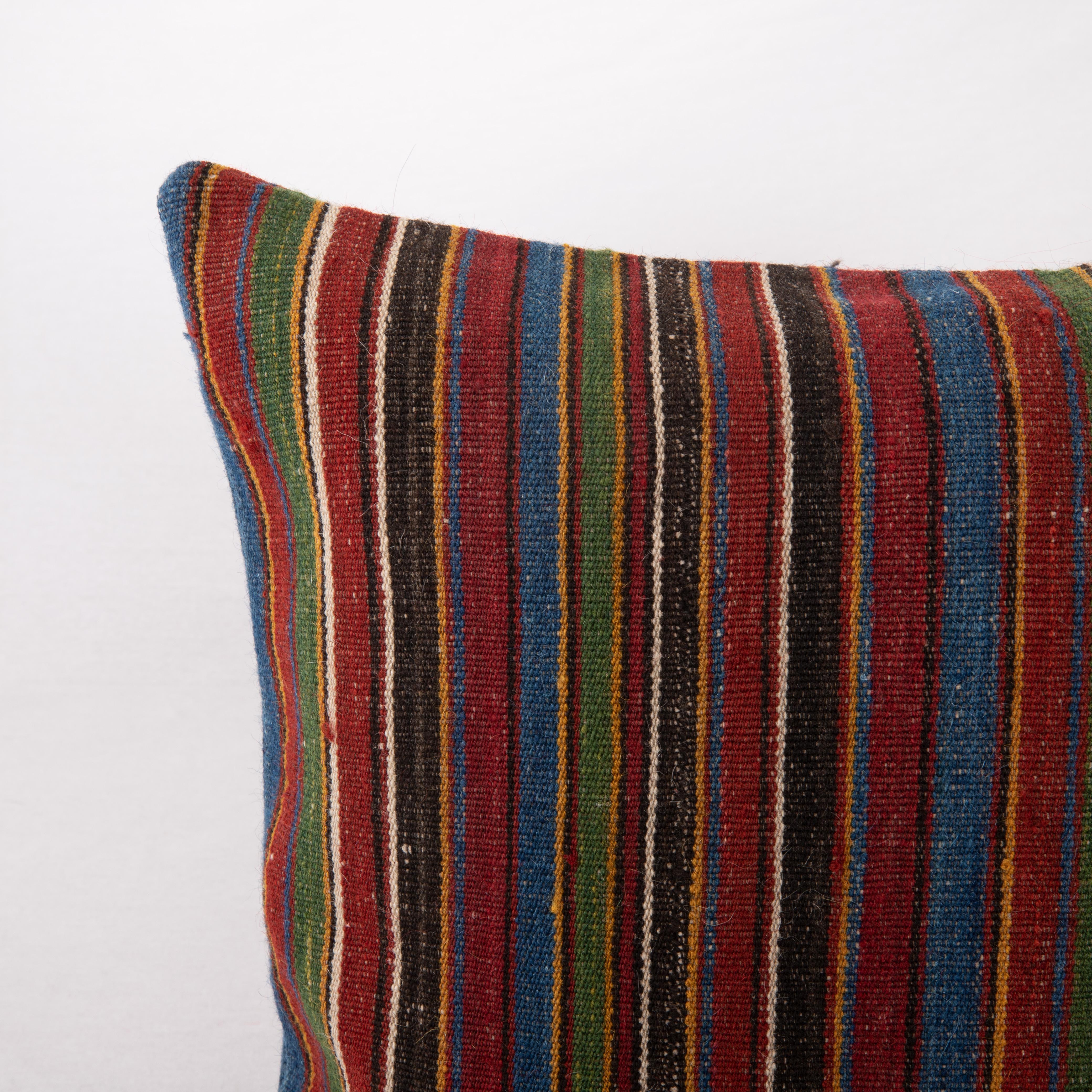 Folk Art Double Sided Kilim Pillow Cover Made From an Antique Kilim For Sale