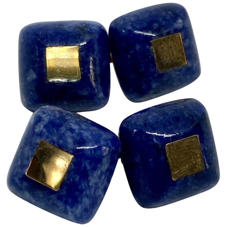 Double-Sided Lapis Cufflinks with 14 Karat Gold and Sterling Silver