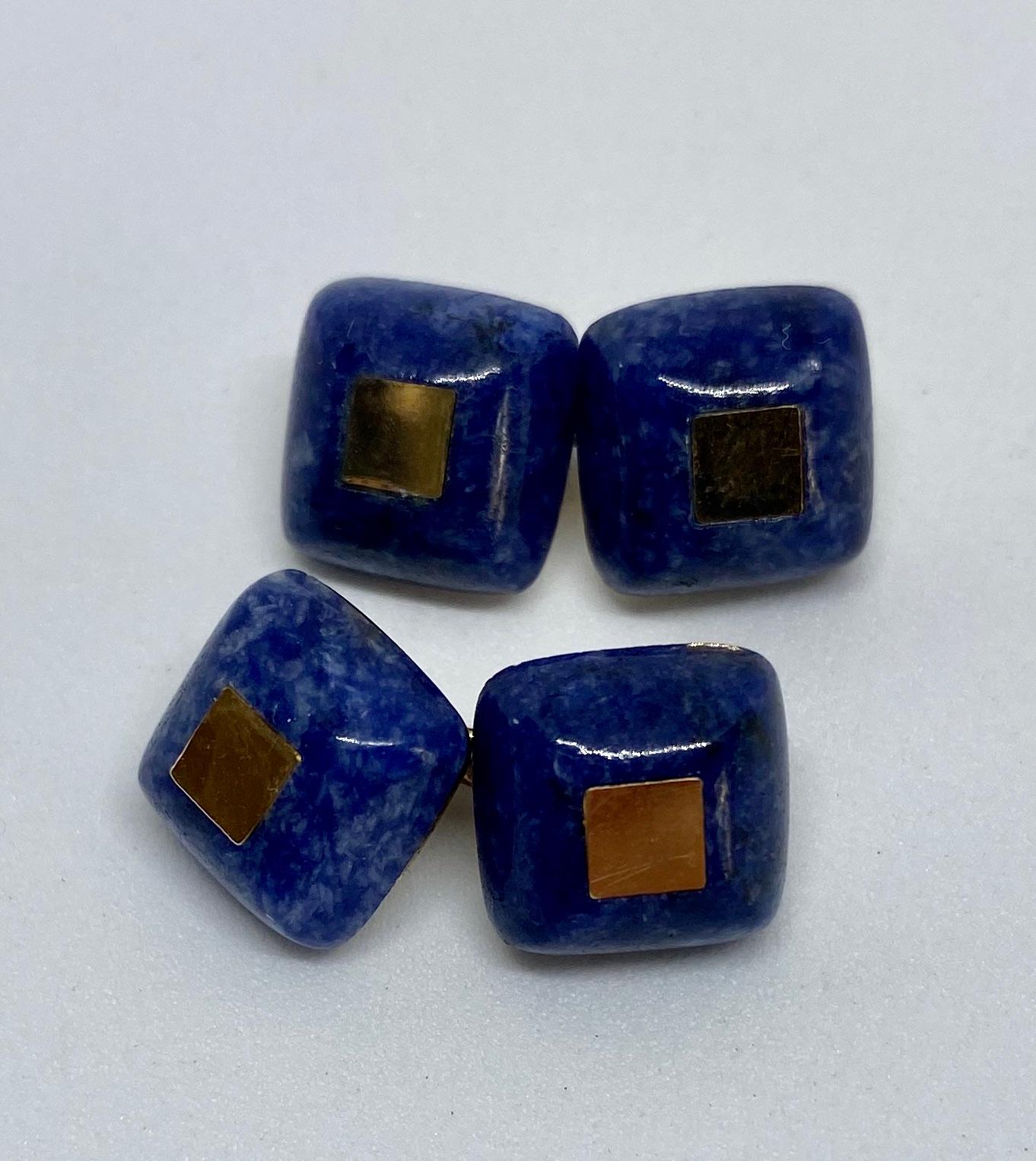 Double-Sided Lapis Cufflinks with 14 Karat Gold and Sterling Silver 1
