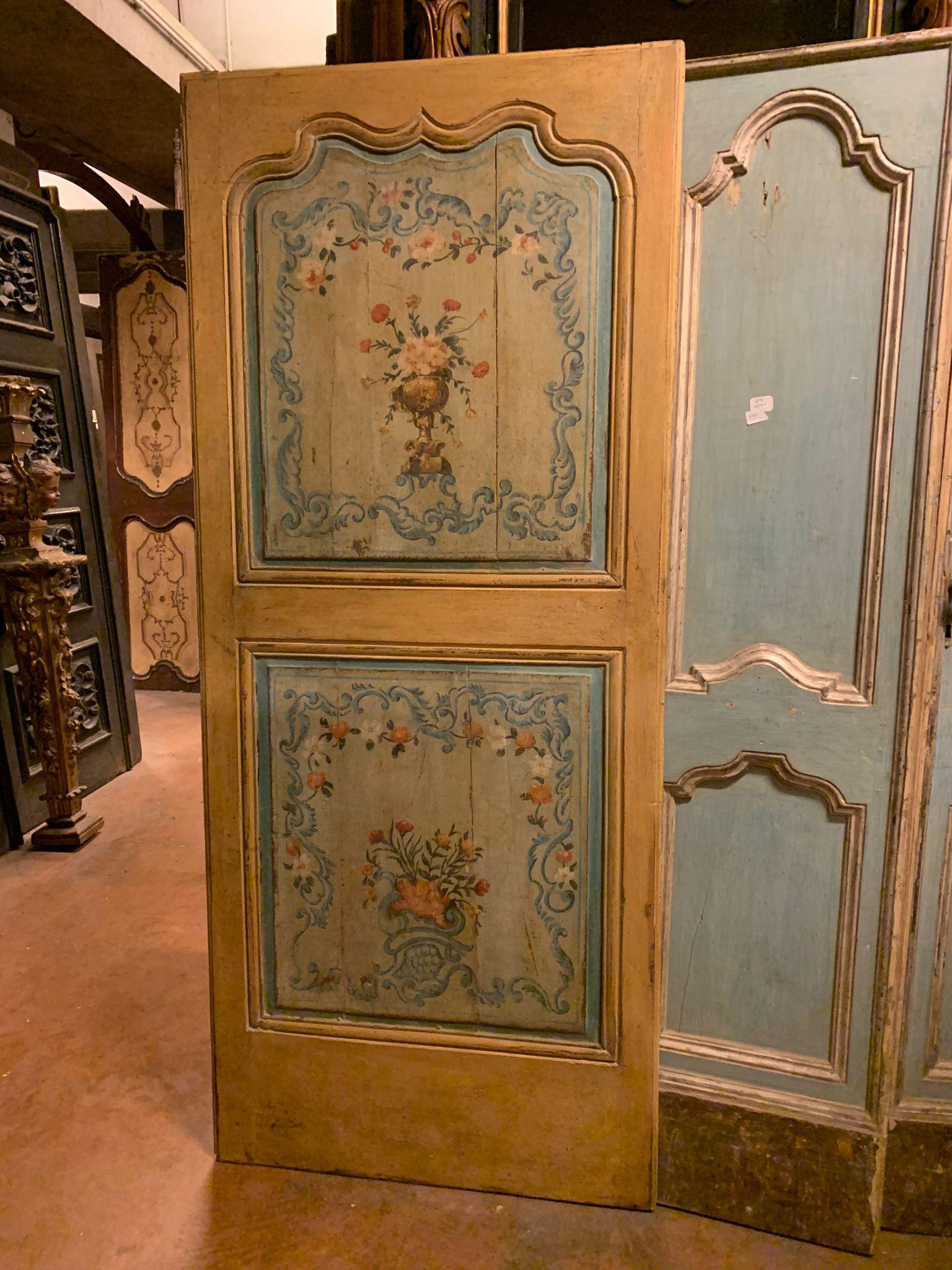 Hand-Painted Double-sided lushly painted door with floral themes, 18th century Italy For Sale