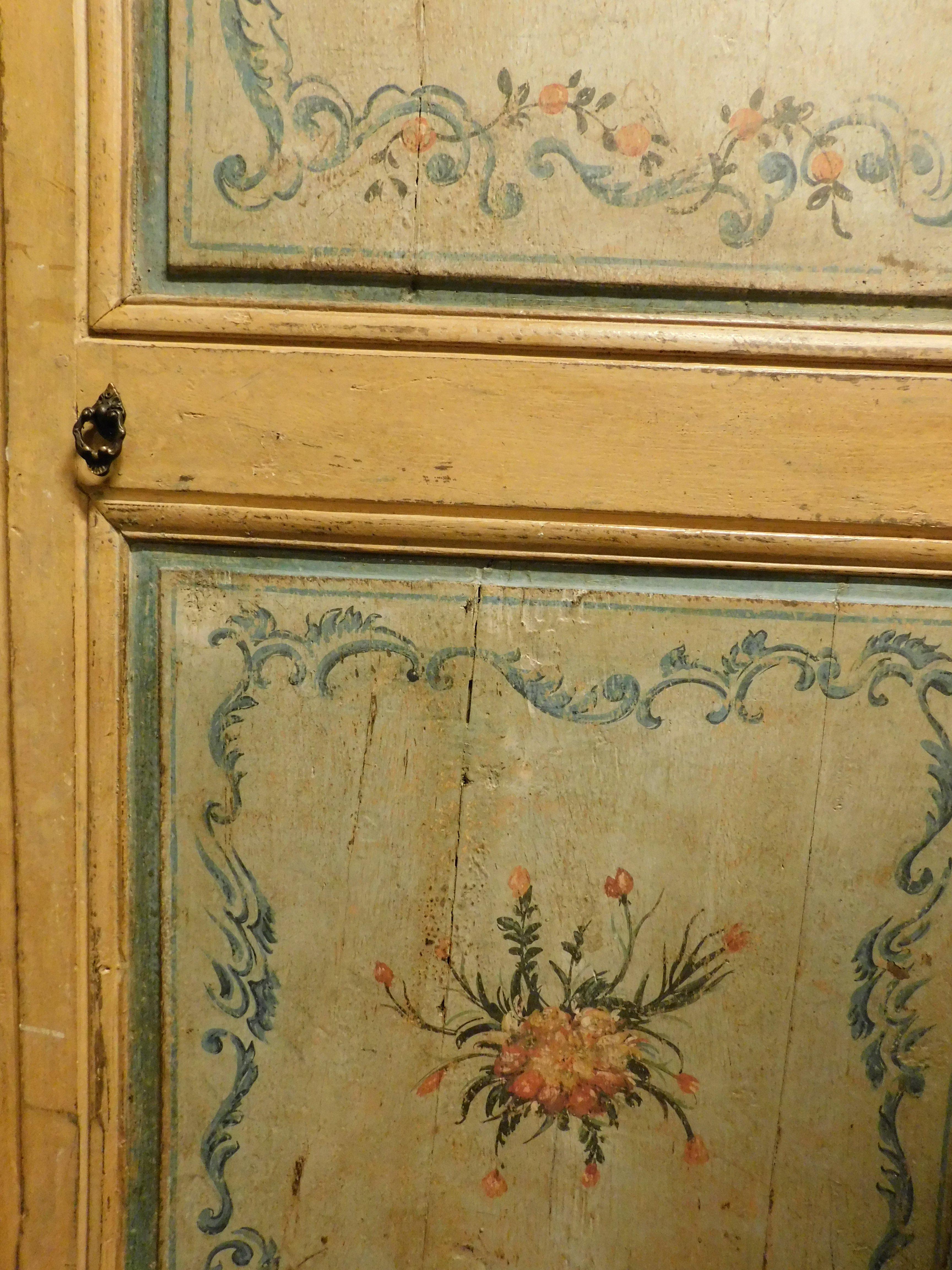 Poplar Double-sided lushly painted door with floral themes, 18th century Italy For Sale