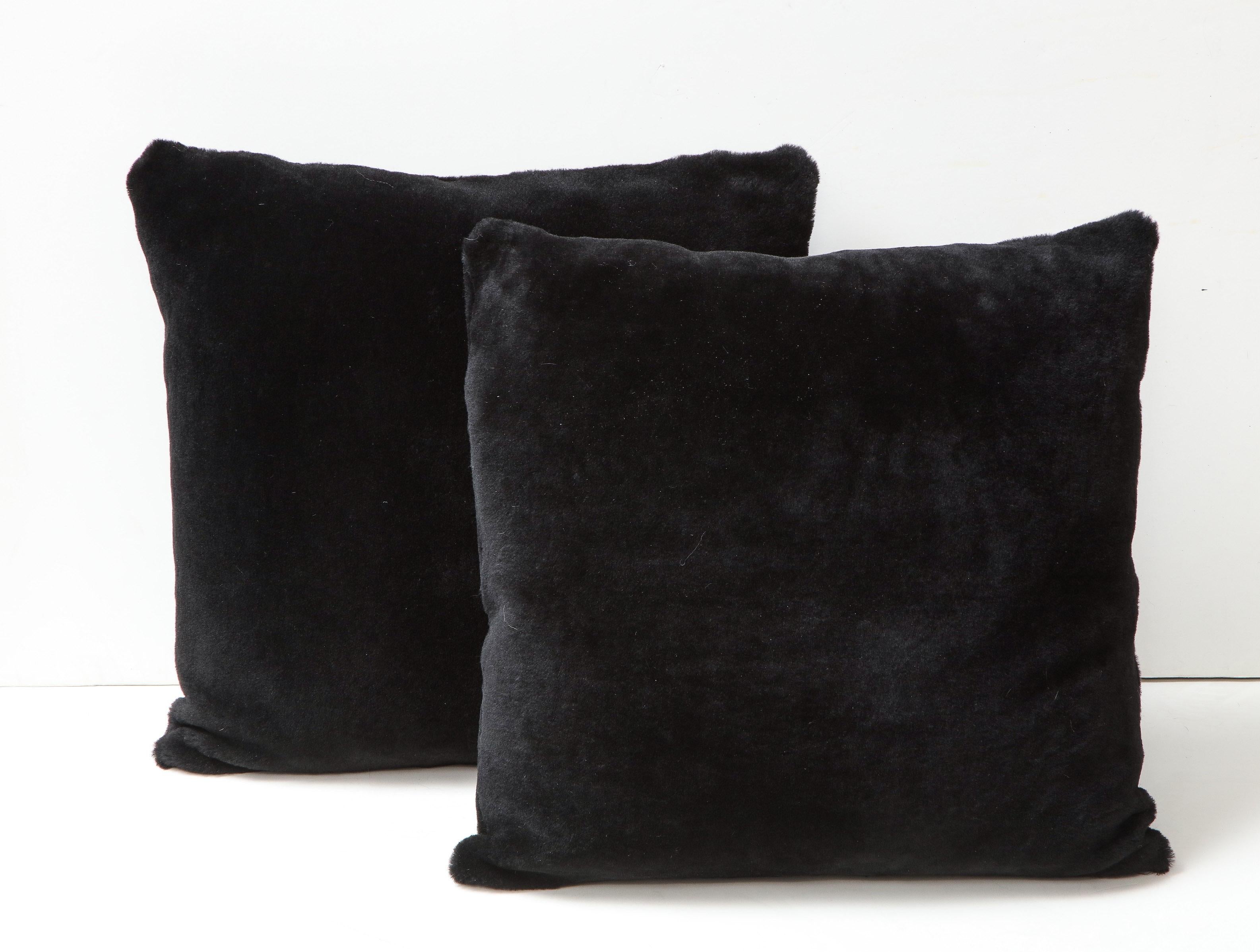 American Custom Double Sided Merino Shearling Pillow in Black Color For Sale