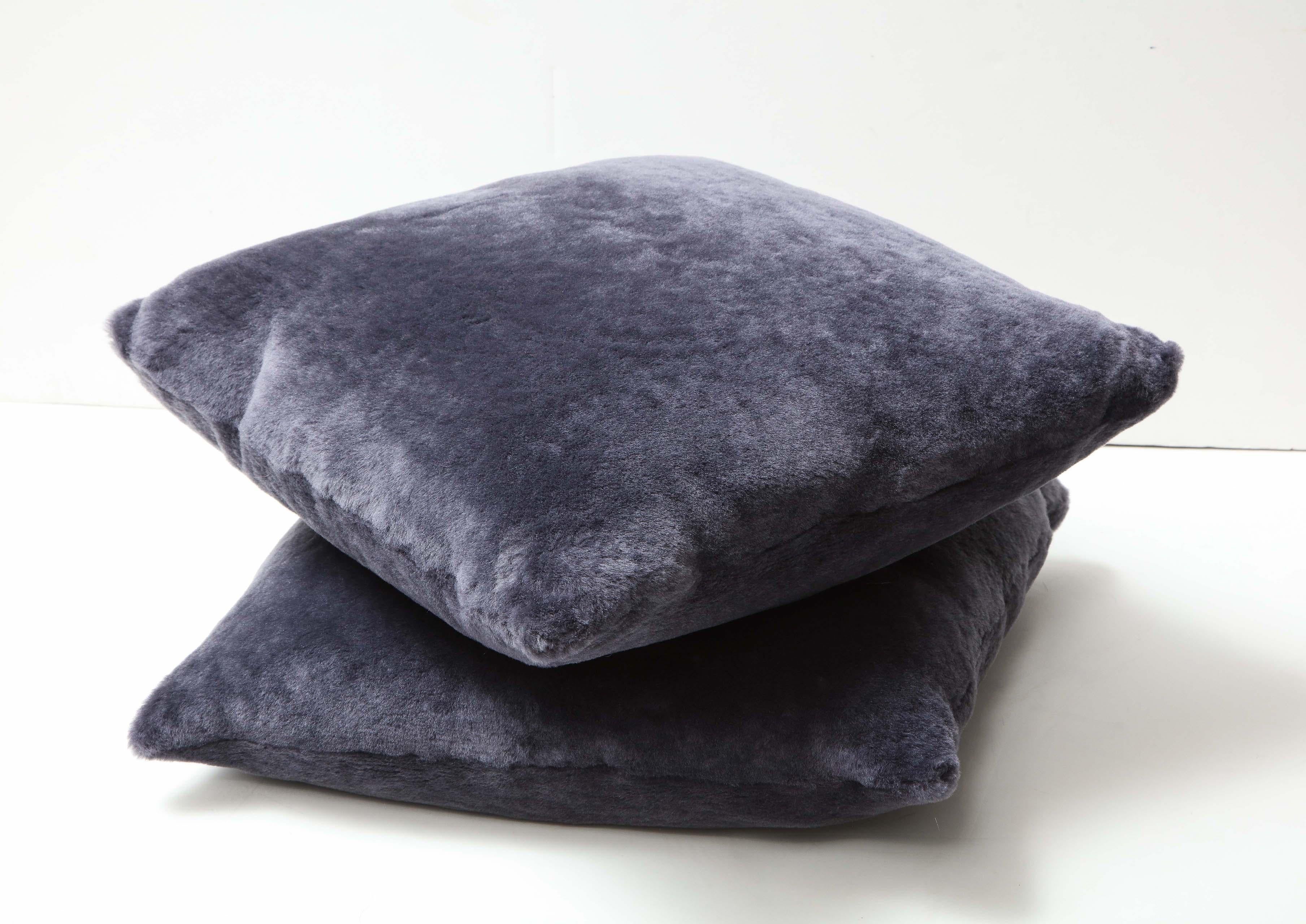 Double Sided Merino Shearling Pillow in Purple Grey Color In New Condition In New York, NY