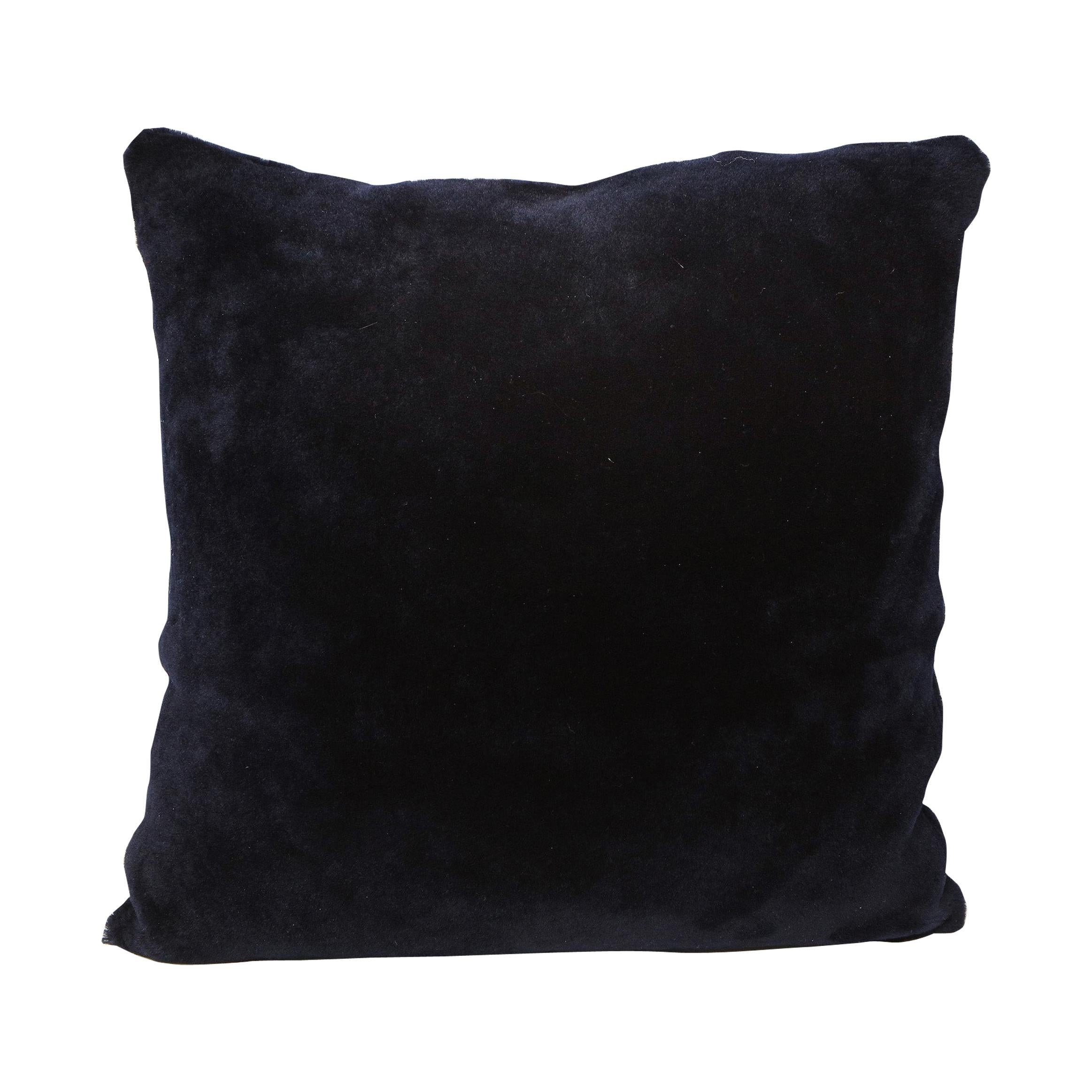 Double Sided Merino Short Hair Shearling Pillow in Midnight Blue Color
