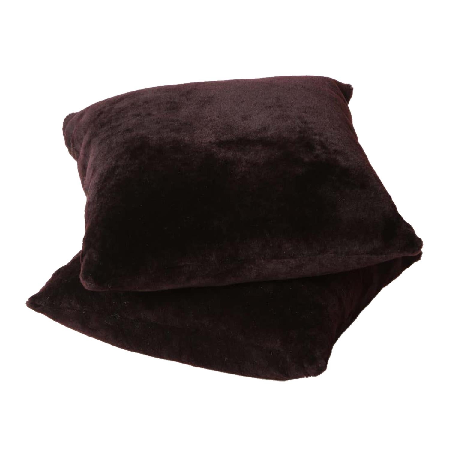 Modern Double Sided Merino Short Hair Shearling Pillow in Deep Plum Color For Sale