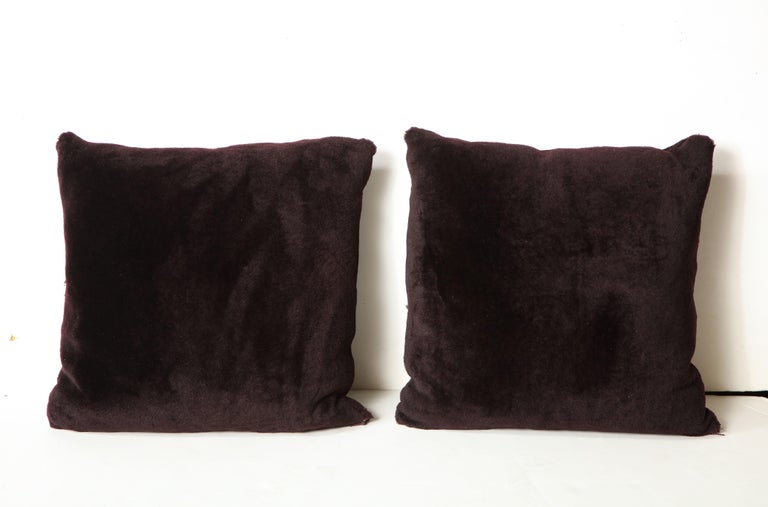 North American Double Sided Merino Short Hair Shearling Pillow in Deep Plum Color For Sale