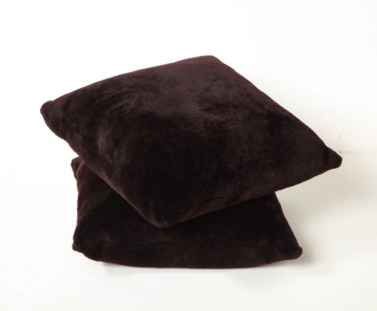 Double Sided Merino Short Hair Shearling Pillow in Deep Plum Color For Sale 2